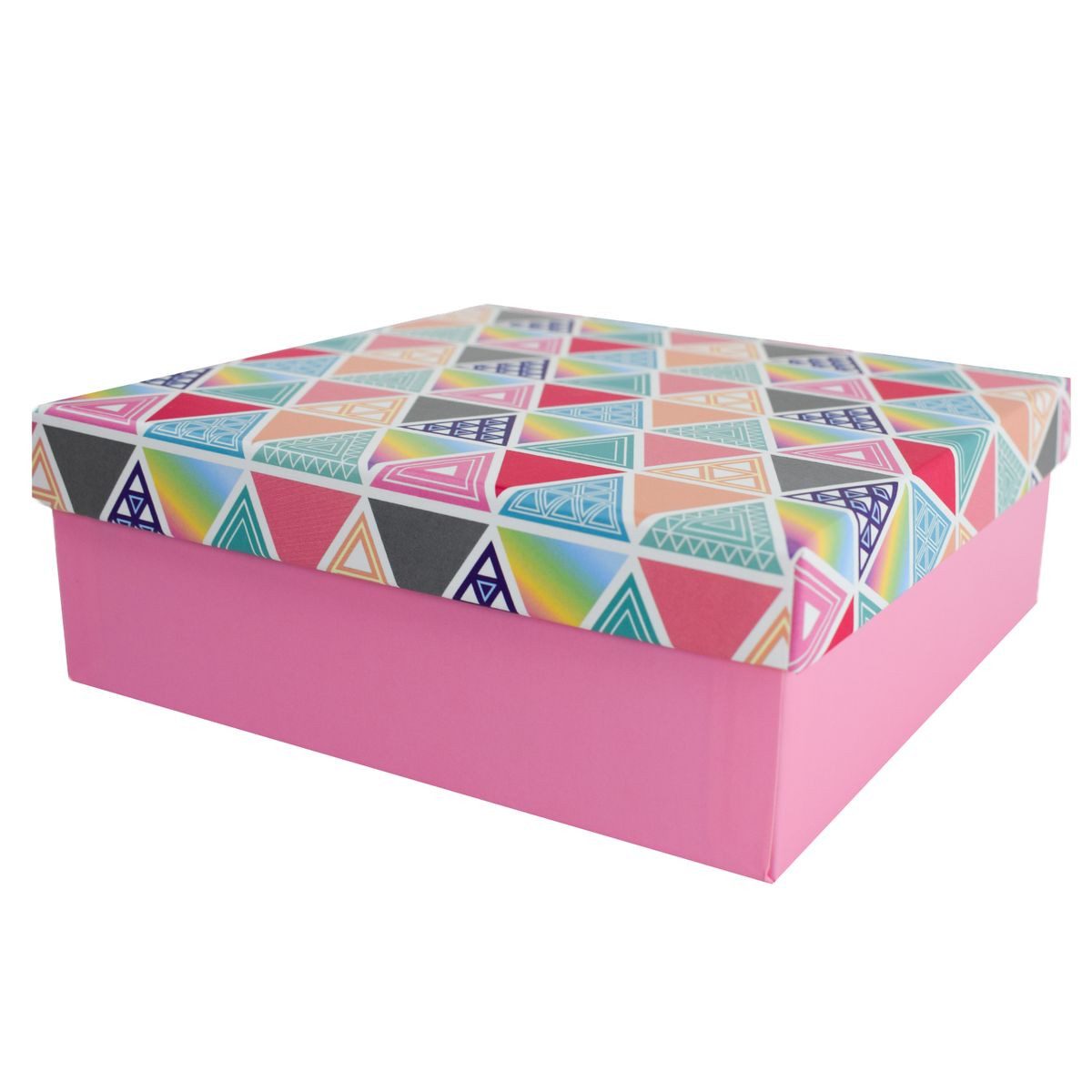 Out of the Blue Stapelbox Geschenkkarton in verschiedenen Größen rosa mit Dreiecken, mit abnehmbaren Deckel