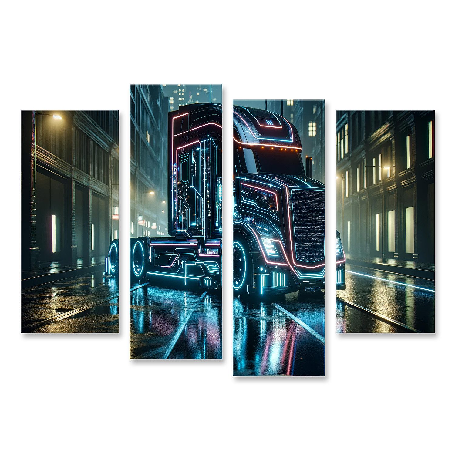 Leinwandbild Futuristischer LKW Truck Lastwagen bei Nacht für Jugendzimmer