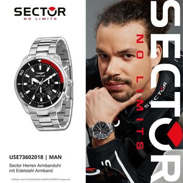 Sector Chronograph Sector Herren Armbanduhr Chrono, Herren Armbanduhr rund, groß (48mm), Edelstahlarmband silber, Elegant