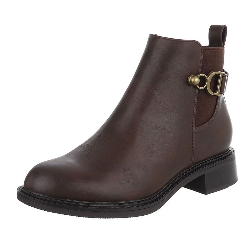 Ital-Design Damen Stiefelette mit Blockabsatz und Zierschließe Stiefelette (92269293) Blockabsatz Chelsea Boots in Braun