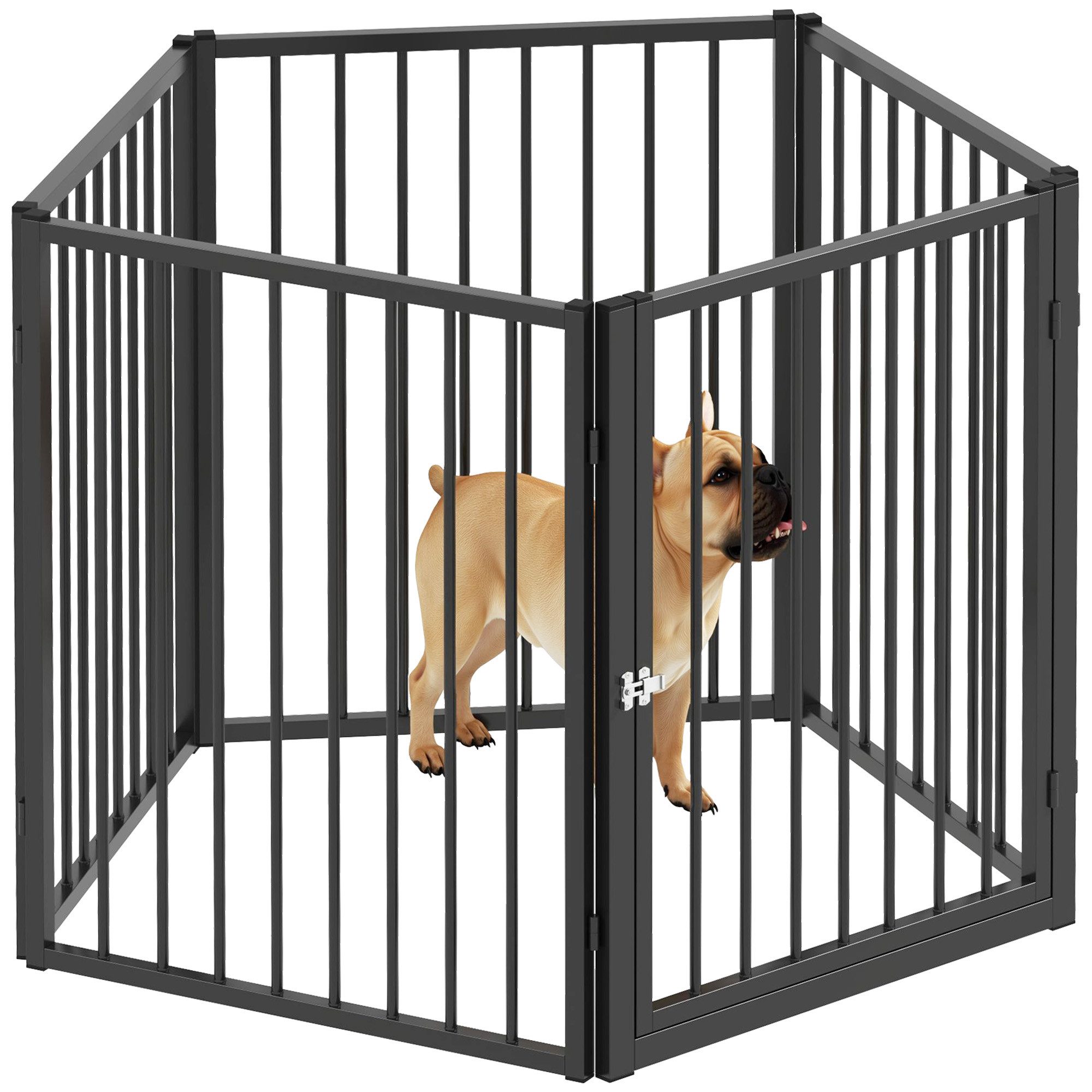 PawHut Freigehege Welpenlaufstall 5-TLG. Welpenauslauf mit Tür 76cm hoch, für kleine und mittelgroße Hunde, für drinnen und draußen, Schwarz
