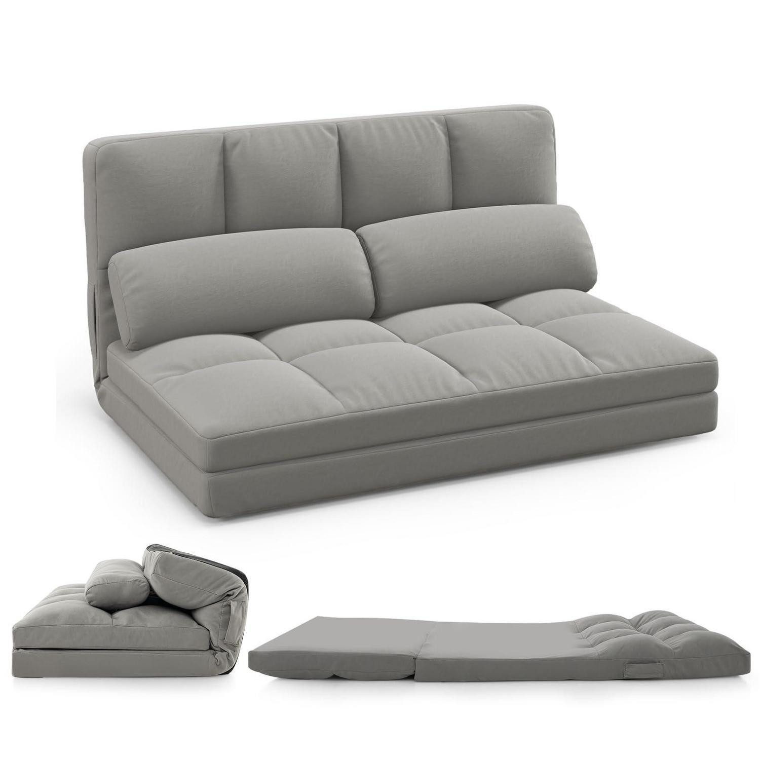 LuxusKollektion Schlafsofa Bodensofa Sofabett Schlafsofa 3in1 Schlaffunktion Kissen Hellgrau