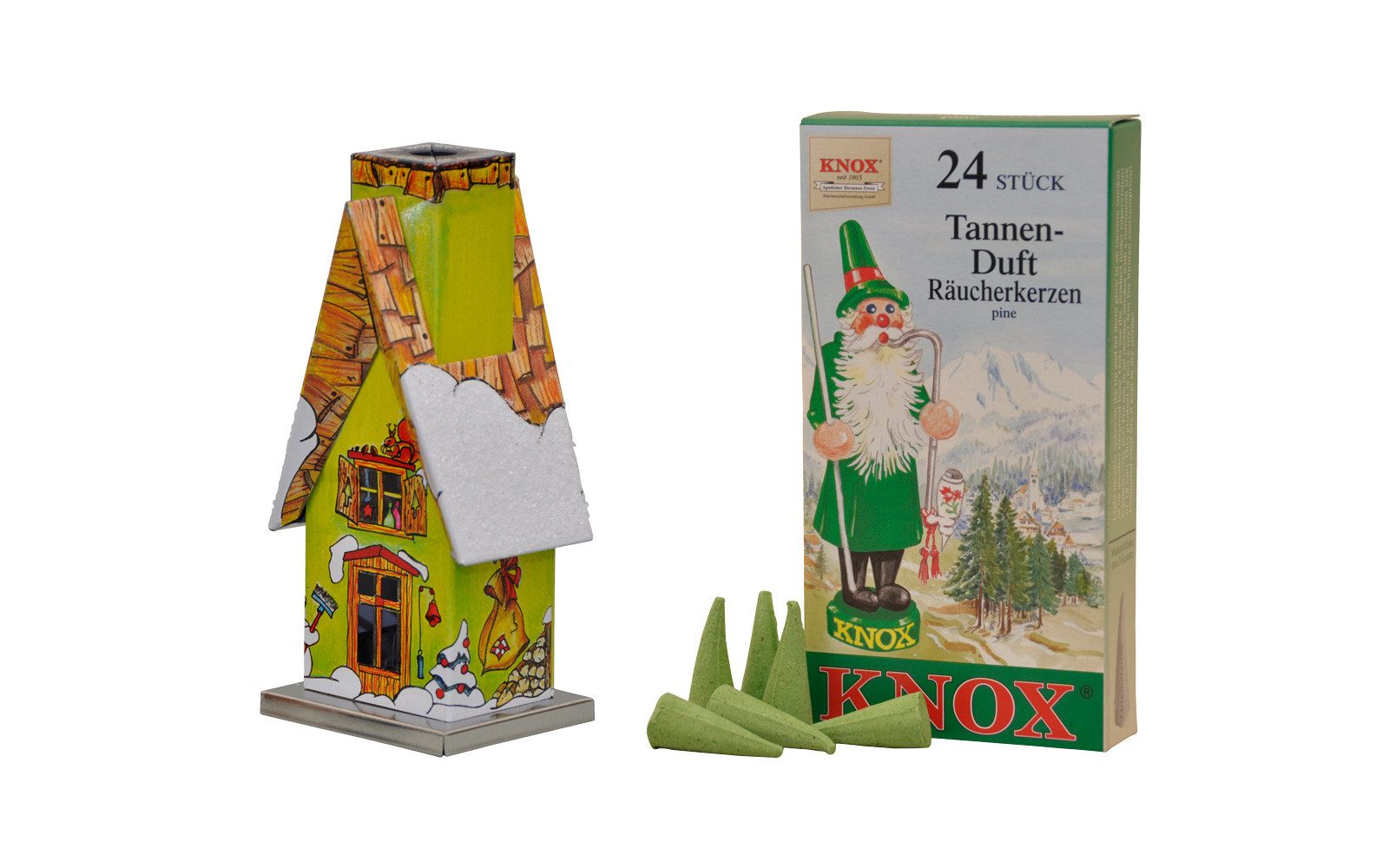 KNOX Räucherhaus Waldhütte Winter, inkl. 24 Räucherkerzen "Tannenduft", Made in Germany