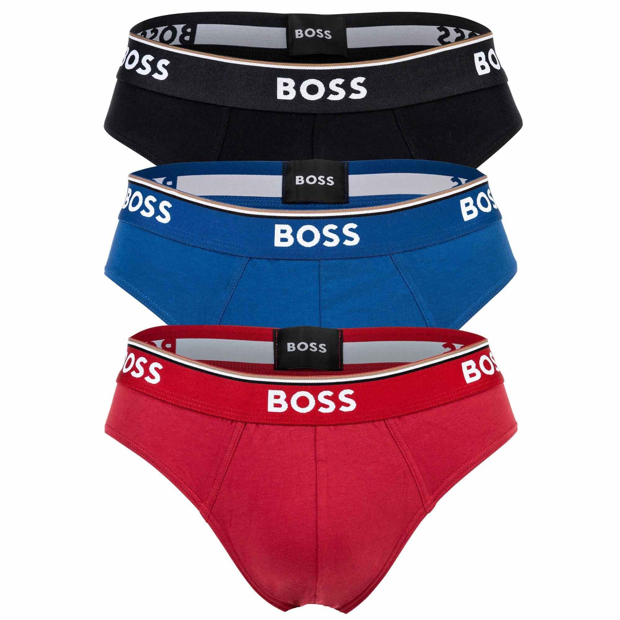 HUGO BOSS Slip Briefs Rot/Blau/Schwarz Cotton Pack - 3P Power, Herren 3er Slips