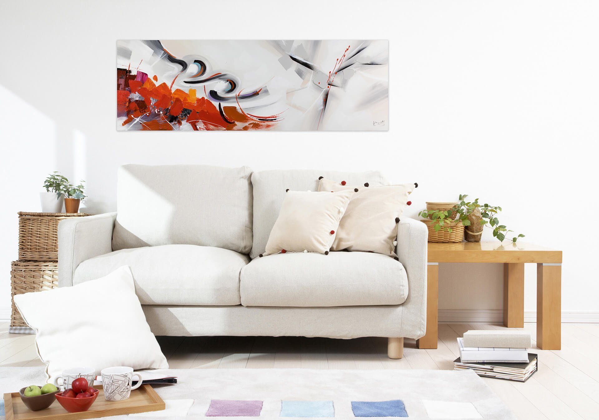 Wohnzimmer Wandbild Elegance Leinwandbild Gemälde Warm HANDGEMALT 100% 150x50 cm, KUNSTLOFT
