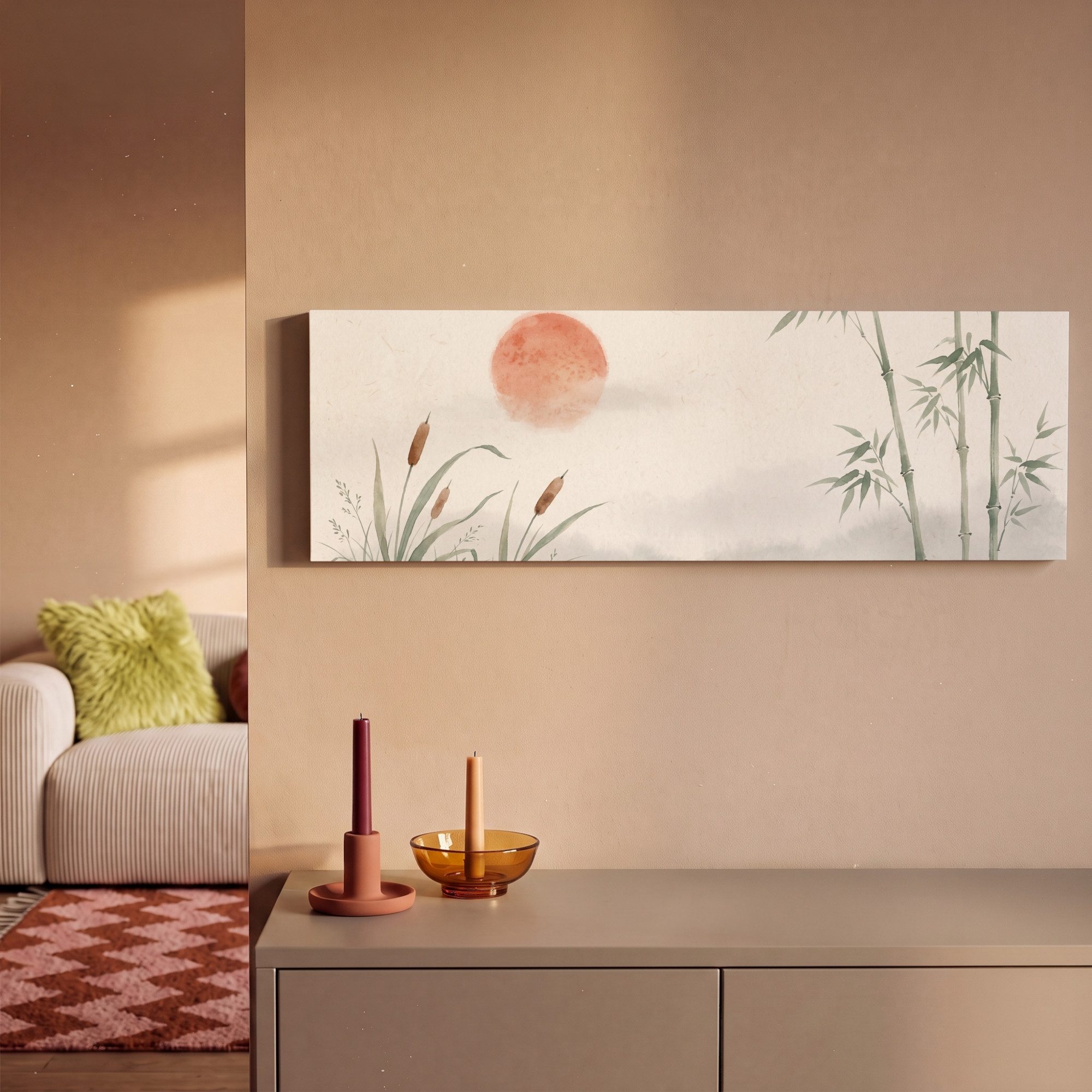 OneMillionCanvasses® Leinwandbild Panorama Minimalistisch - Bambus - Grün, Fotodruck (1 St), Wandbild, Deko Schlafzimmer Wohnzimmer Flur 60x20 cm – Bild 2 von 5