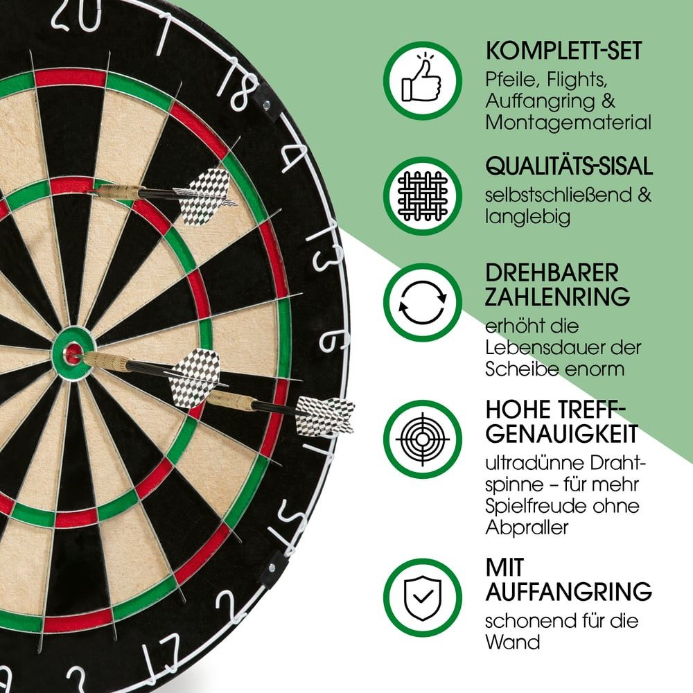 #DoYourDart Dartscheibe #DoYourDart Dartscheibe, 6 Dartpfeile – Steeldart inkl. Flight, Dart Komplett-Set, Sisal Dartscheibe mit Dart-Surround