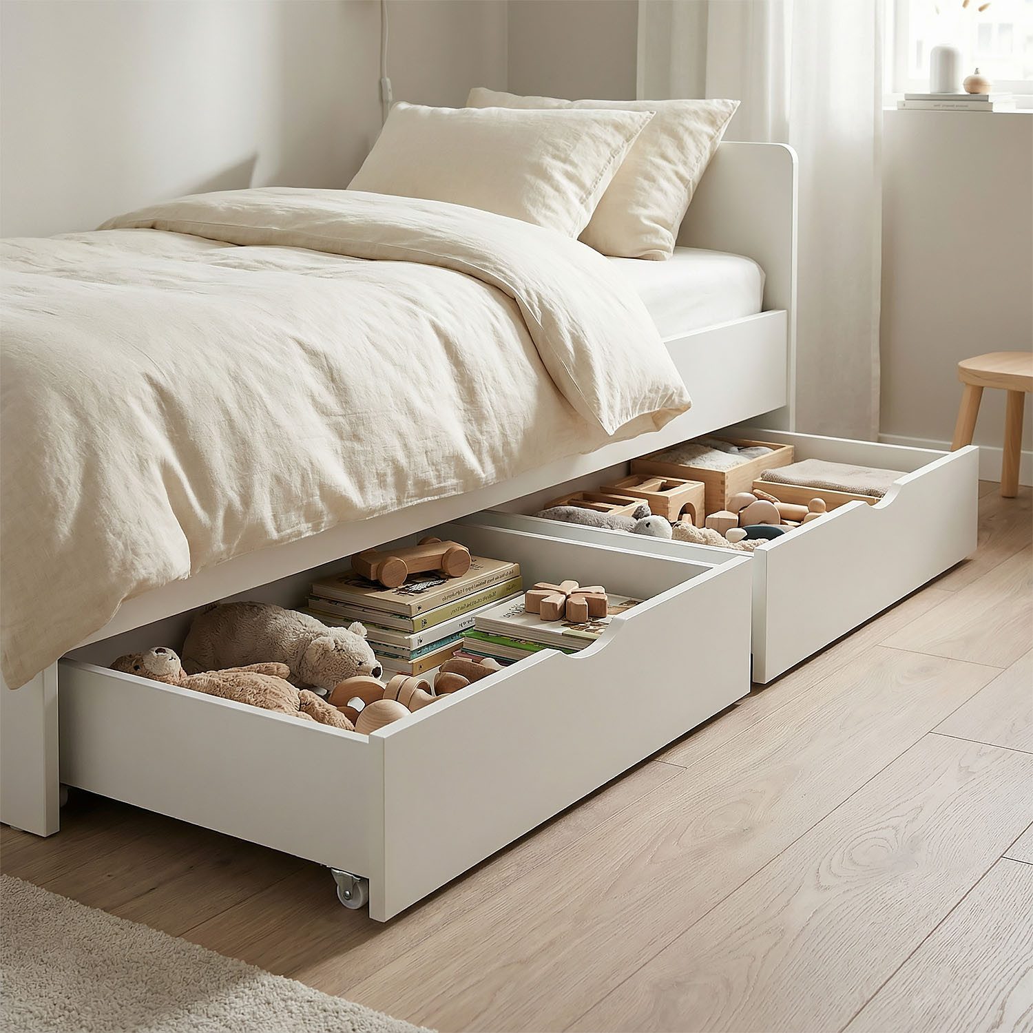Homestyle4u Bettschubkasten Unterbettkommode mit Rollen 2er Set Bettschublade BHT 94x63,5x19 Holz