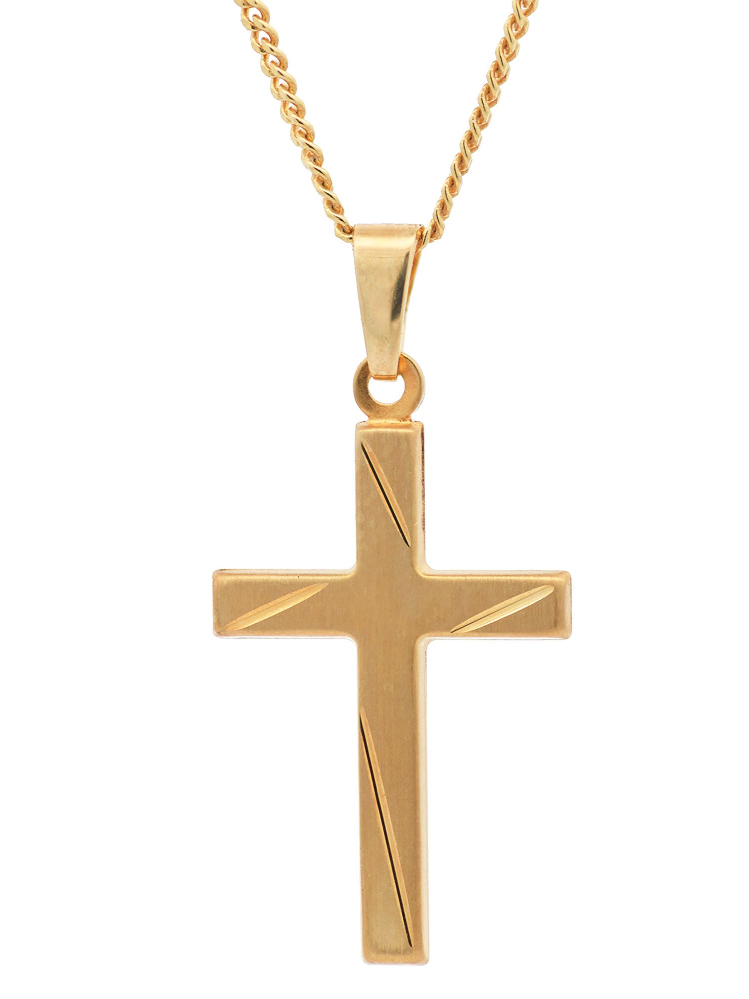 Kreuzanhänger Anhänger Kreuz 333-8 Karat Gold mit vergoldeter Silberkette 36 cm
