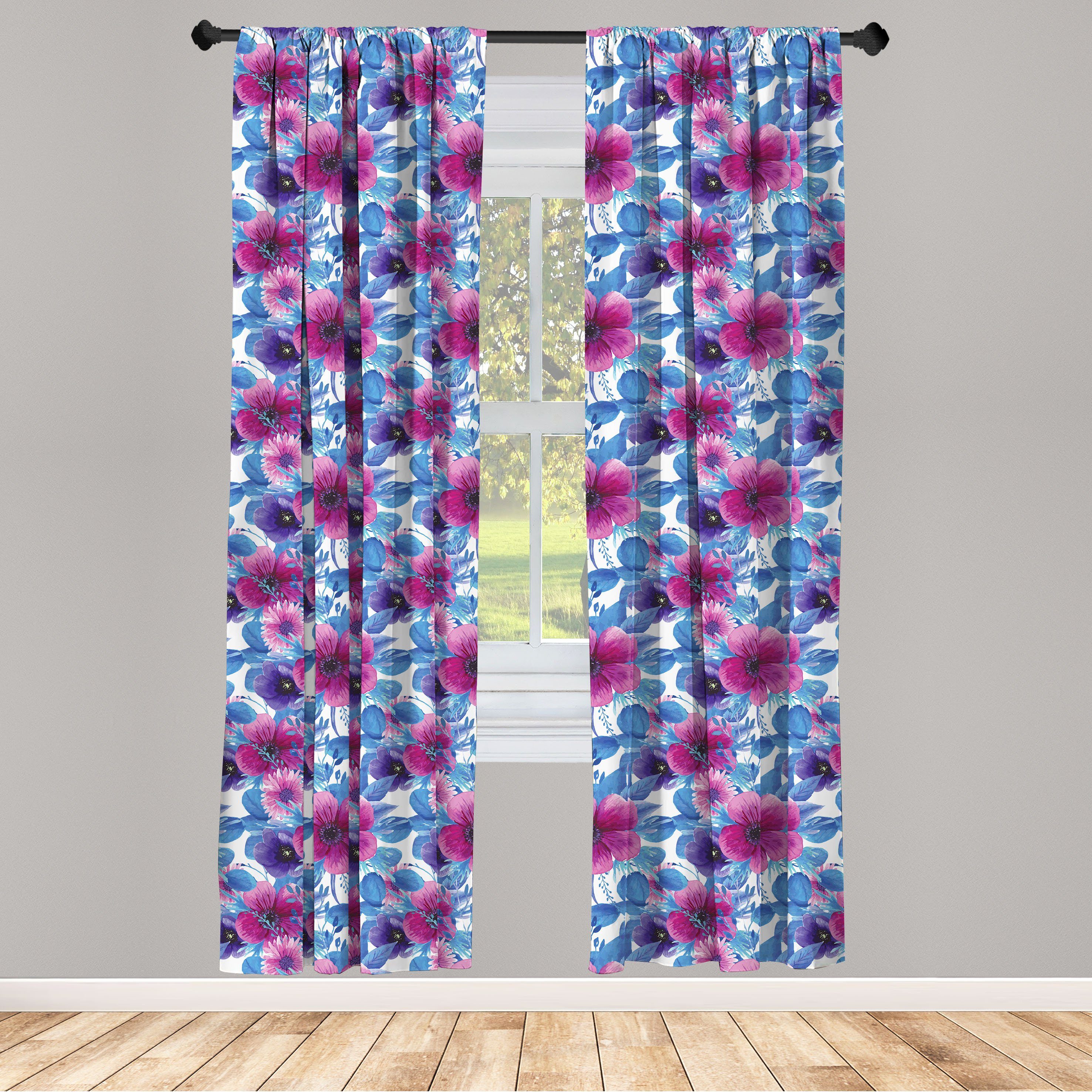 Gardine Vorhang für Wohnzimmer Schlafzimmer Dekor, Abakuhaus, Microfaser, Blumen Romantisches Aquarell Flora