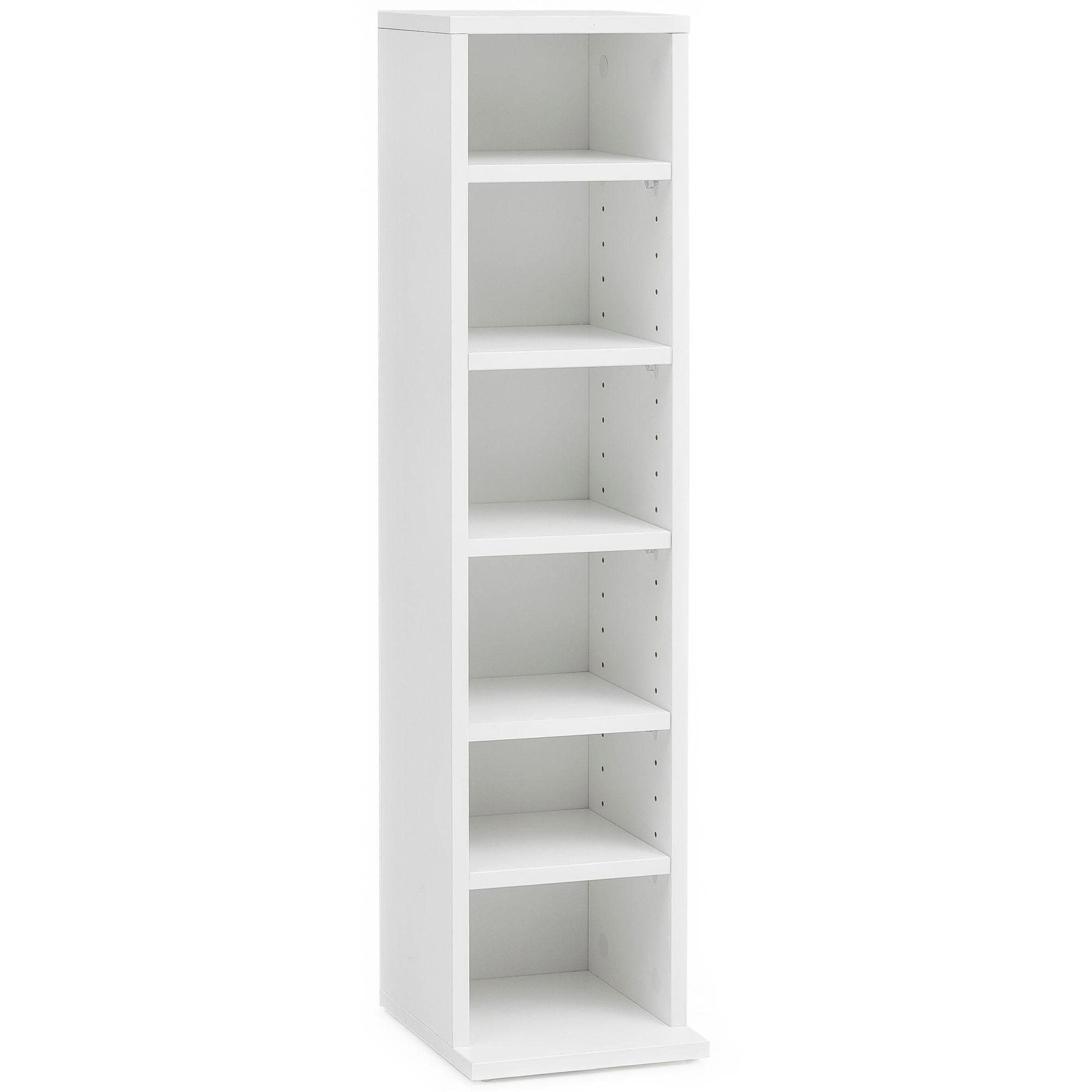 Wohnling CD-Regal WL5.836, 21x90x20 cm, Offenes Bücherregal Schmal Weiß, CD Aufbewahrung Klein, Nischenregal 6 Fächer