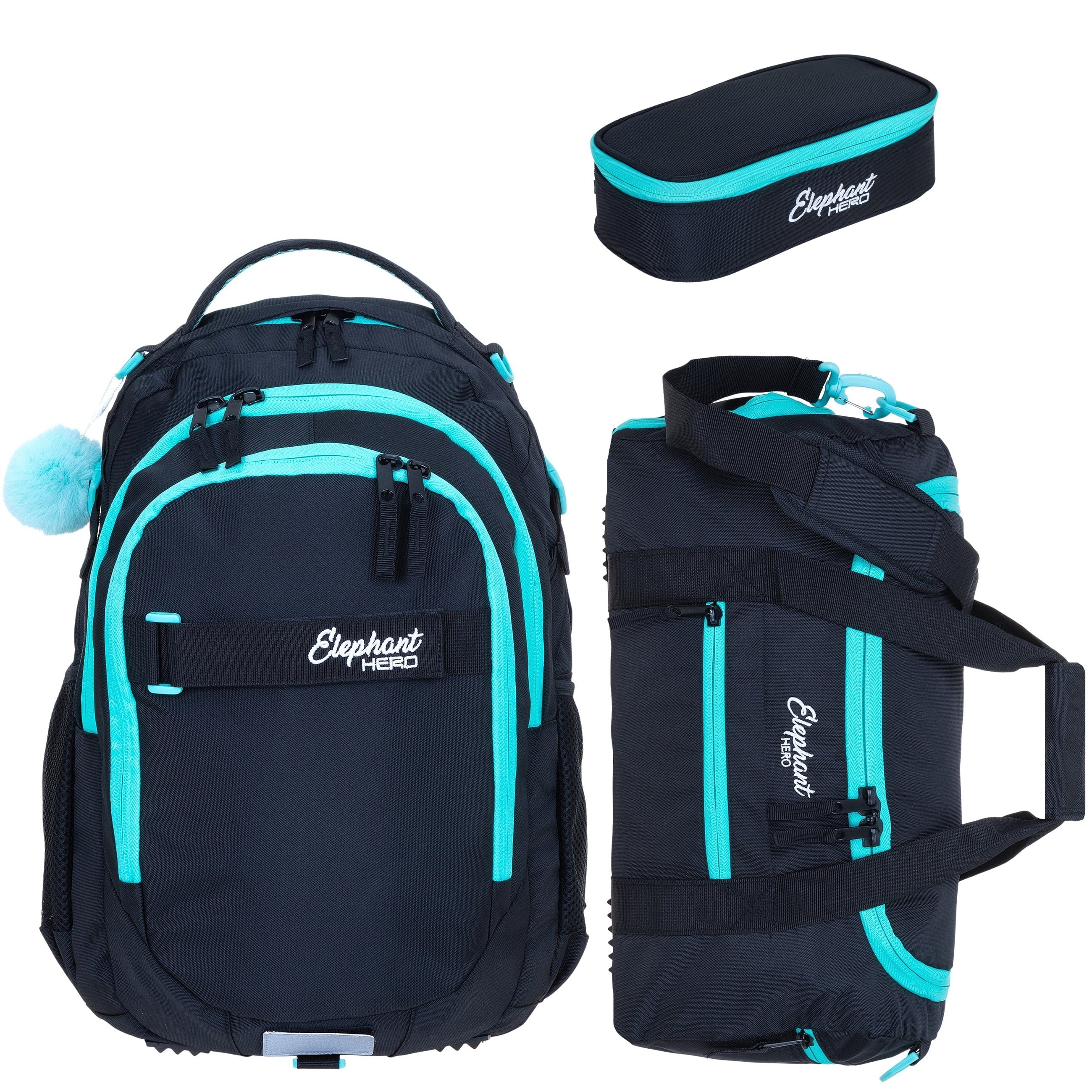 ELEPHANT Schulrucksack Hero Signature Schultasche (Set, 3-tlg., 3 Teile Rucksack Sporttasche Mäppchen Box), Softcase Schulranzen Schulmappe +rsm