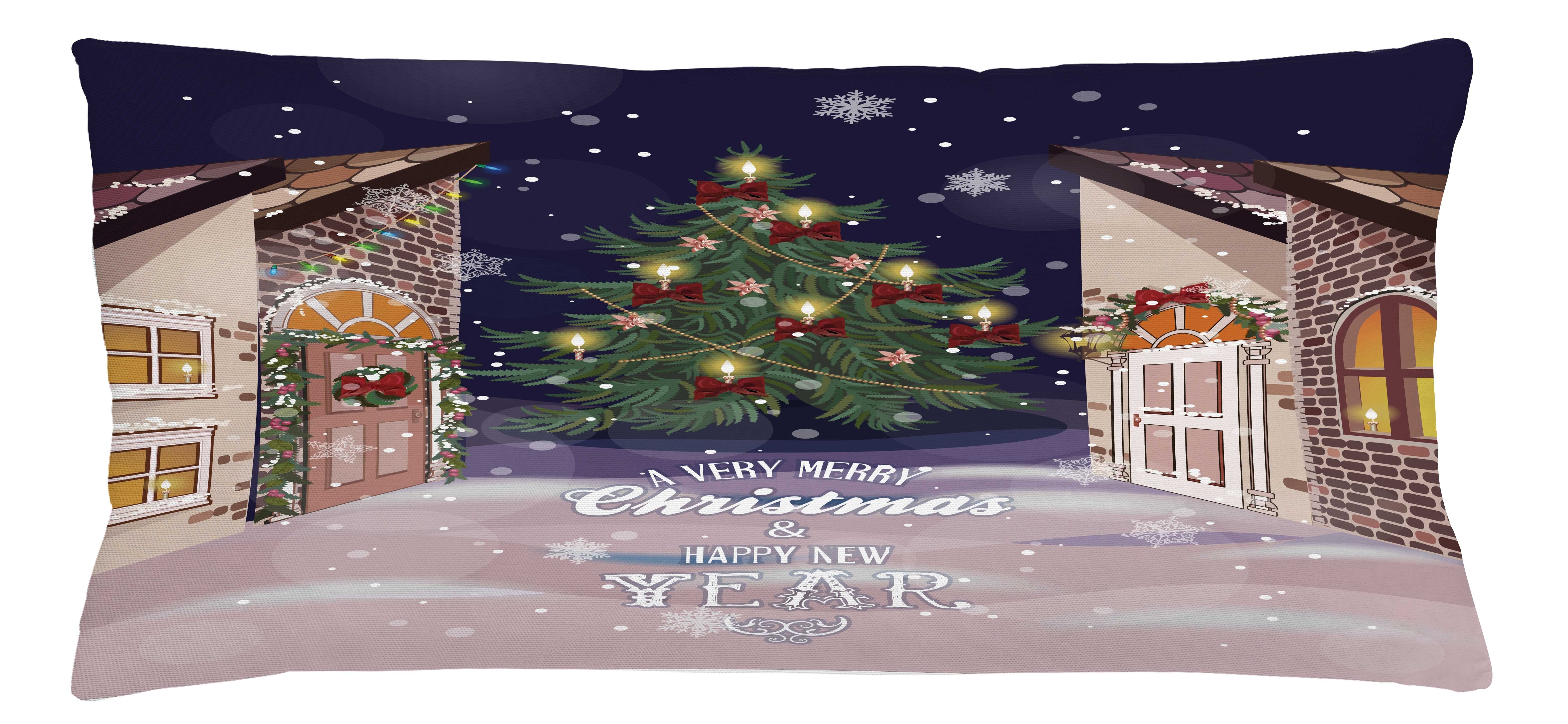 Kissenbezüge Reißverschluss Kissenhülle mit Snowy Weihnachten Abakuhaus Beidseitiger (1 Streets Druck, Stück), Farben Farbfesten Carol