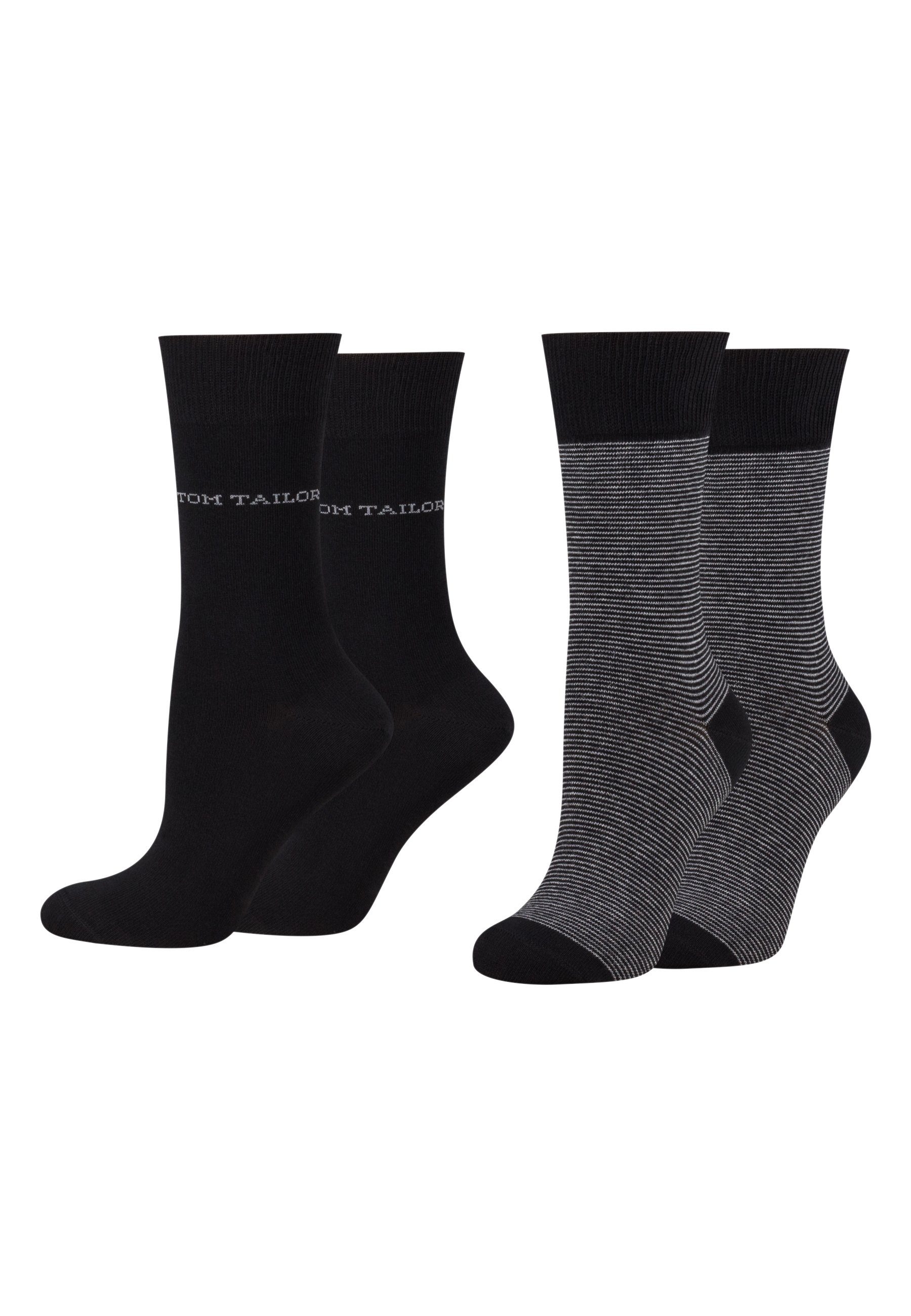 9521610042_4 Socken TAILOR 4 basic Paar black socks Tom TOM Tailor 2er stripe women