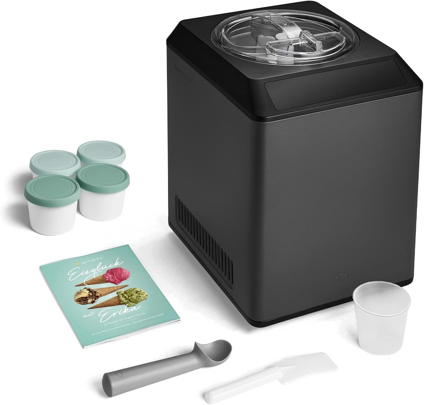 Springlane Eismaschine - Selbstkühlend mit Kompressor, 2,5L Eiscreme & Joghurt Maker -, 2,50 l, 250,00 W, 4 Eisbehälter mit 400 ml - Mint