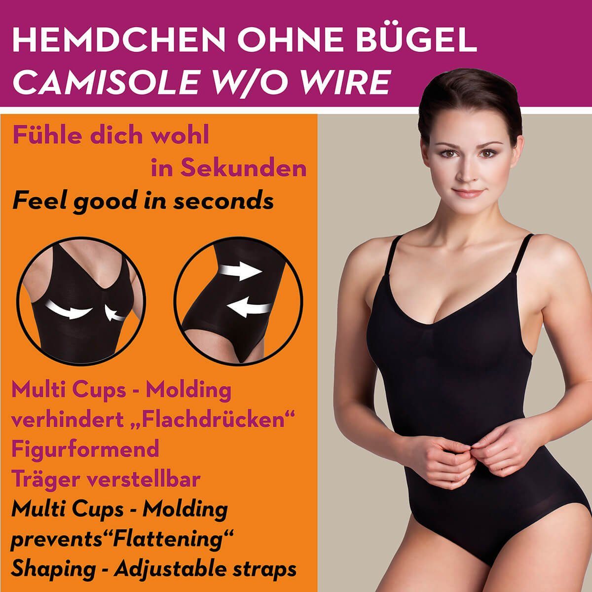 Miss Perfect Shapinghemd nahtloses ohne Bügel Anthrazit Multi-Cups 36630 mit figurformendes Unterhemd und