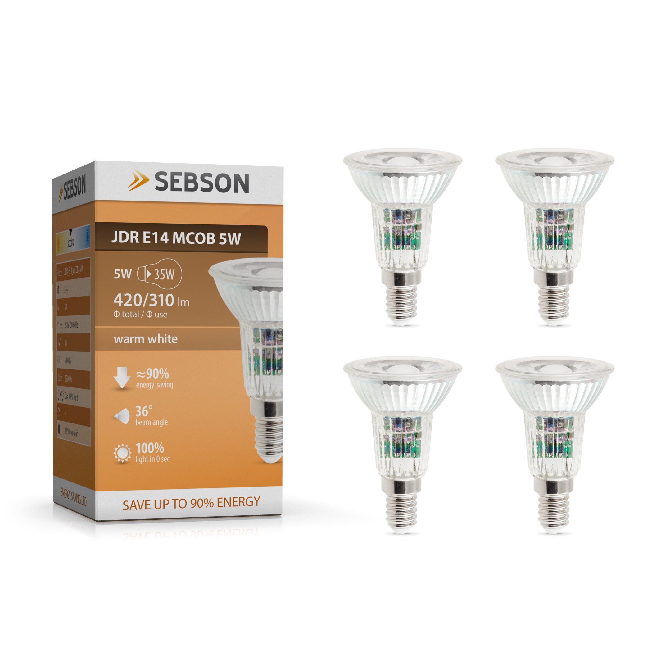 SEBSON LED-Leuchtmittel LED Lampe E14 5W warmweiß 420lm Spot 46° 230V - 4er günstig online kaufen