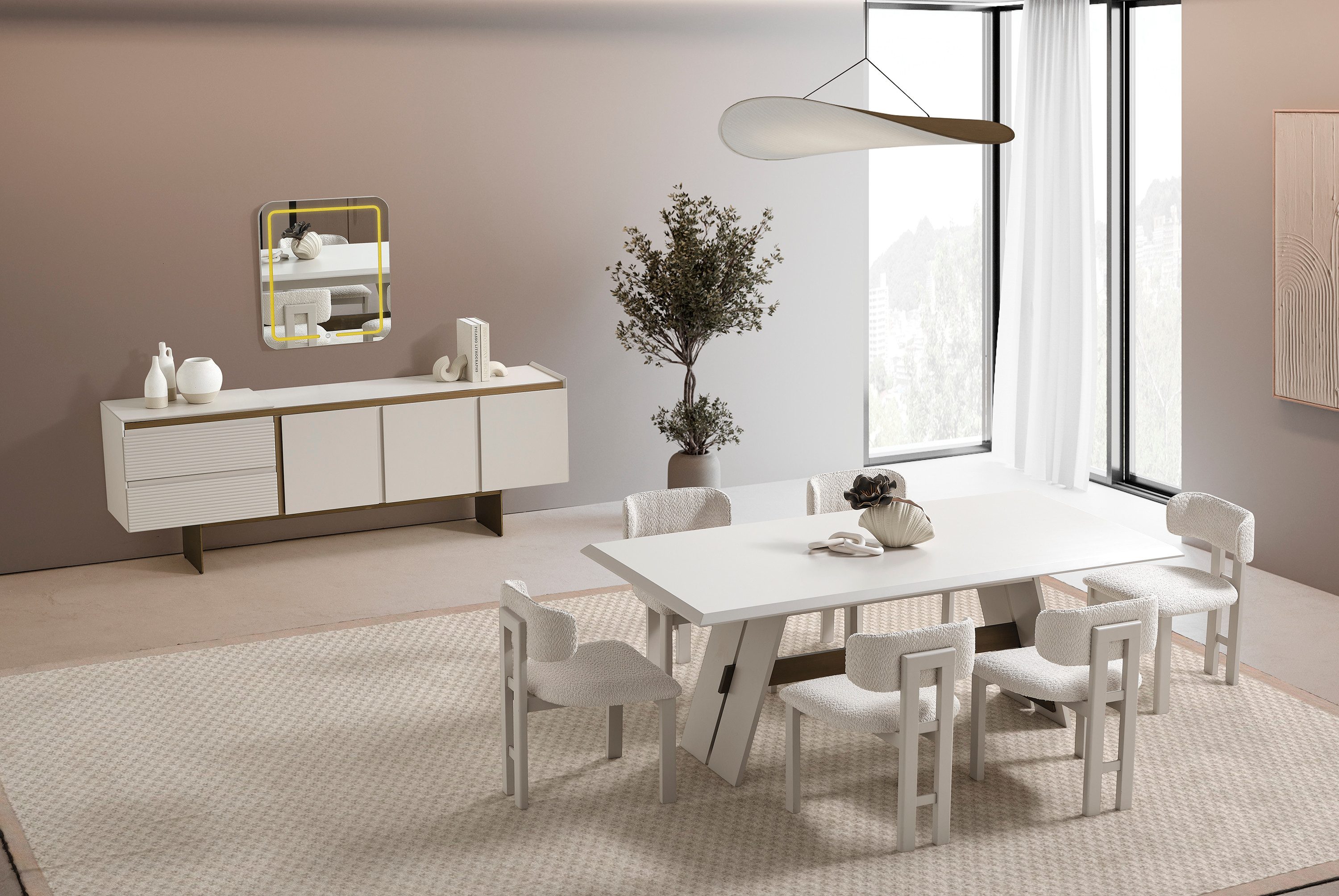 Esszimmer-Set Elegantes Holz-Esszimmer-Set in Beige mit Esstisch und Stühlen