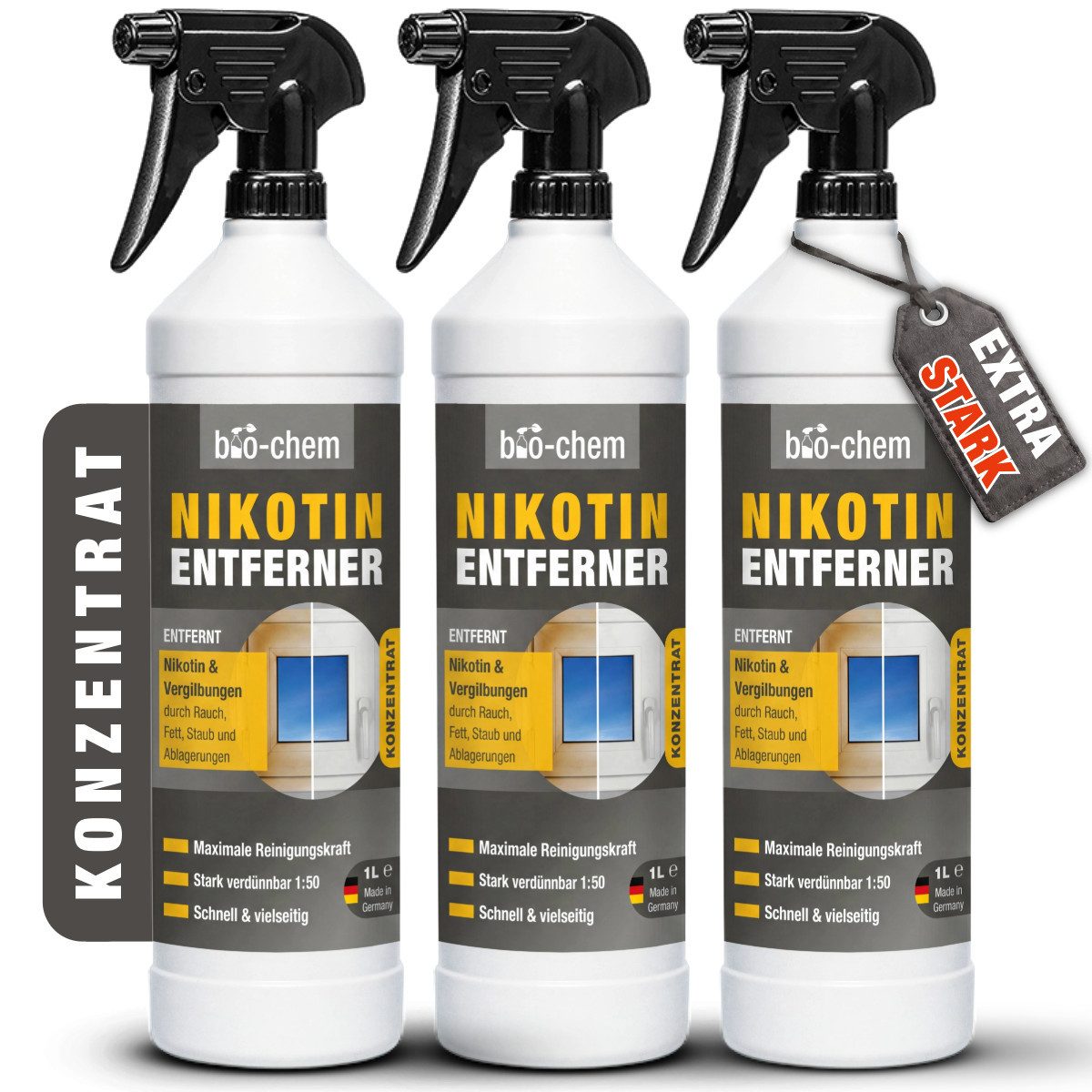 bio-chem Nikotinentferner Konzentrat – Gegen Vergilbung, Ruß, Fett Allzweckreiniger (Nikotinentferner Hochkonzentrat, bis 1:50 verdünnbar)
