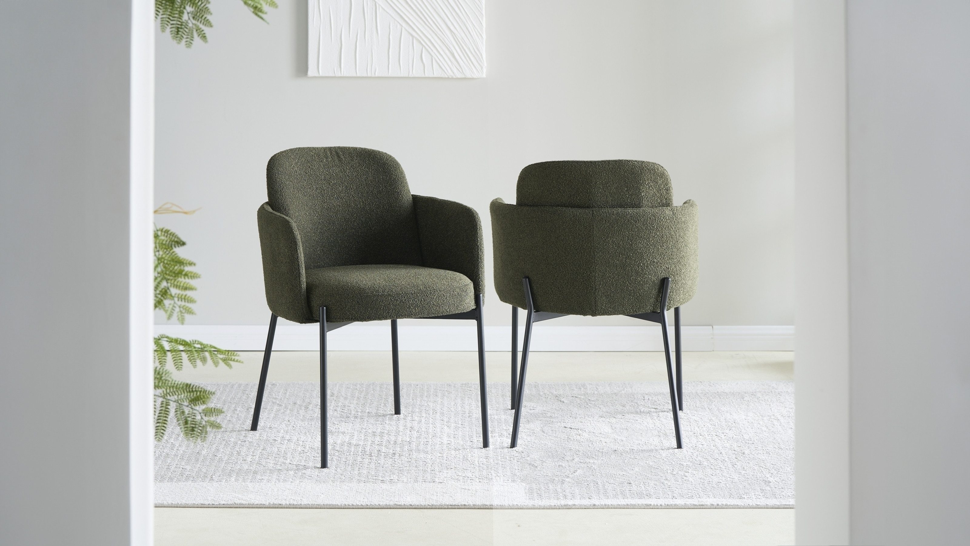 freiraum Armlehnstuhl Flora (2er Set), (2er Set) Federkern, Bouclestoff grün, schwarz - 61x84x63 (BxHxT)