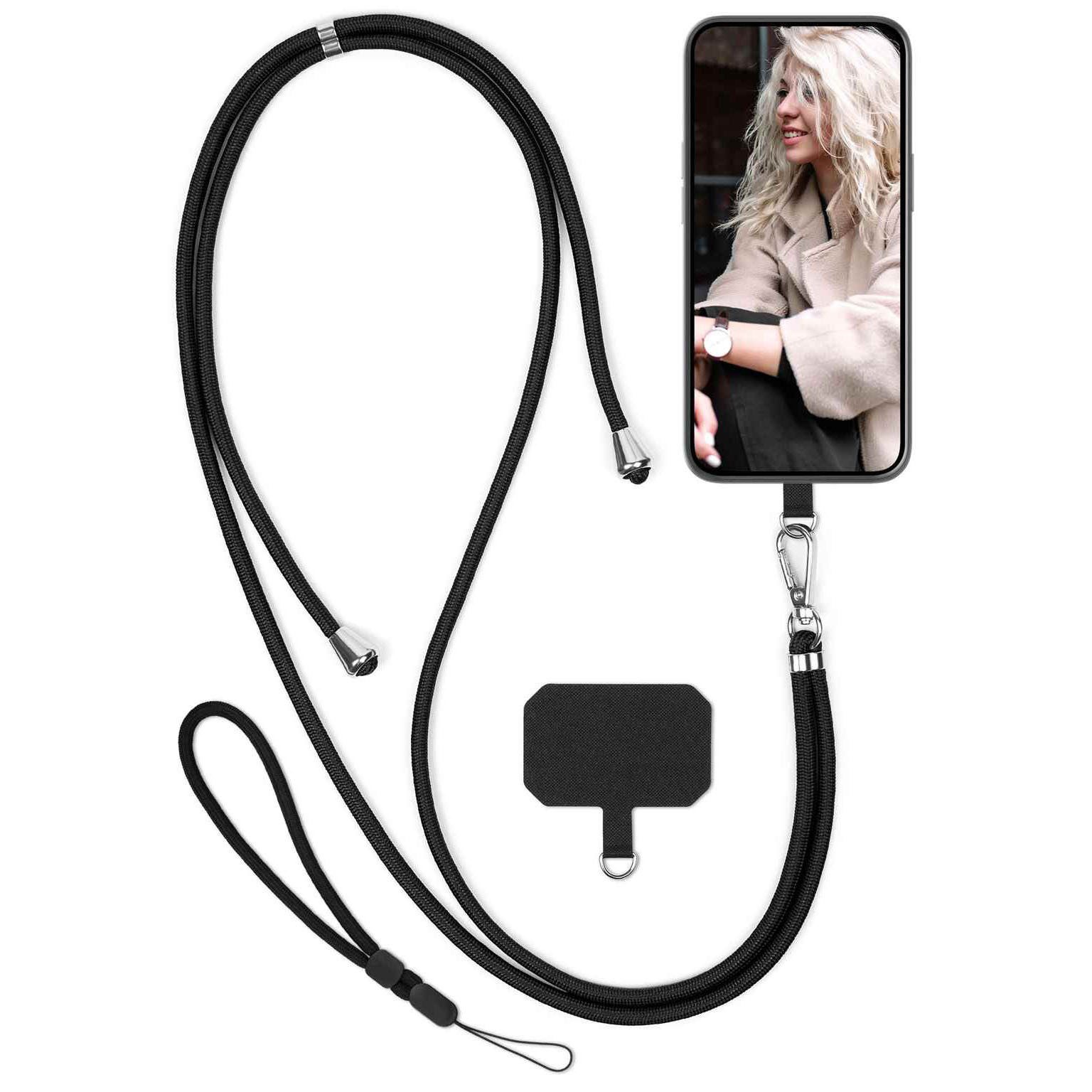 moex Handykette für Motorola Edge 30 Pro Handyband ohne Hülle Unleash Schwarz 6,7 Zoll, Umhängeband mit Karabiner Handy Kette zum Umhängen Band abnehmbar