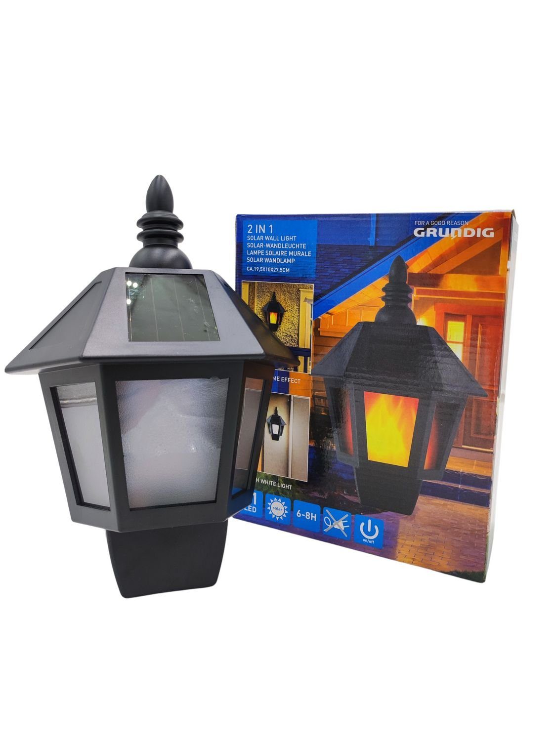 Grundig LED Dekolicht Grundig Solar-Wandleuchte mit LED und 2 Leuchtfunktionen Außenlampe Fl