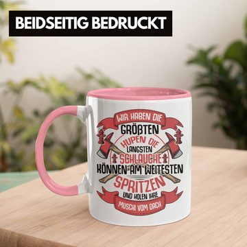 Trendation Tasse Trendation - Feuerwehr Tasse Geschenke Zubehör Lustig Einsatz Geburtstag Spruch Wir haben Die Größten Hupen