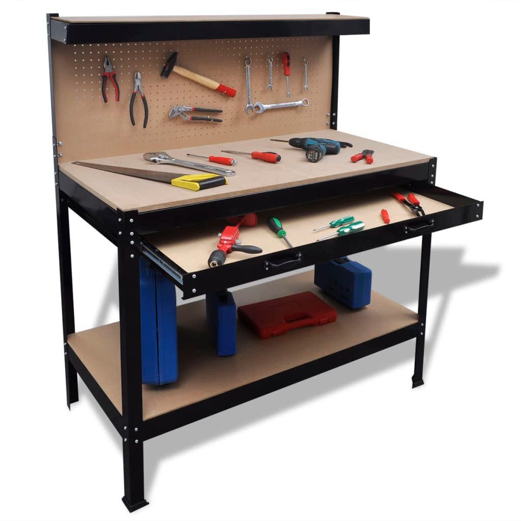 vidaXL Werkbank Werkbank mit Lochwand und Schublade, (1-tlg)