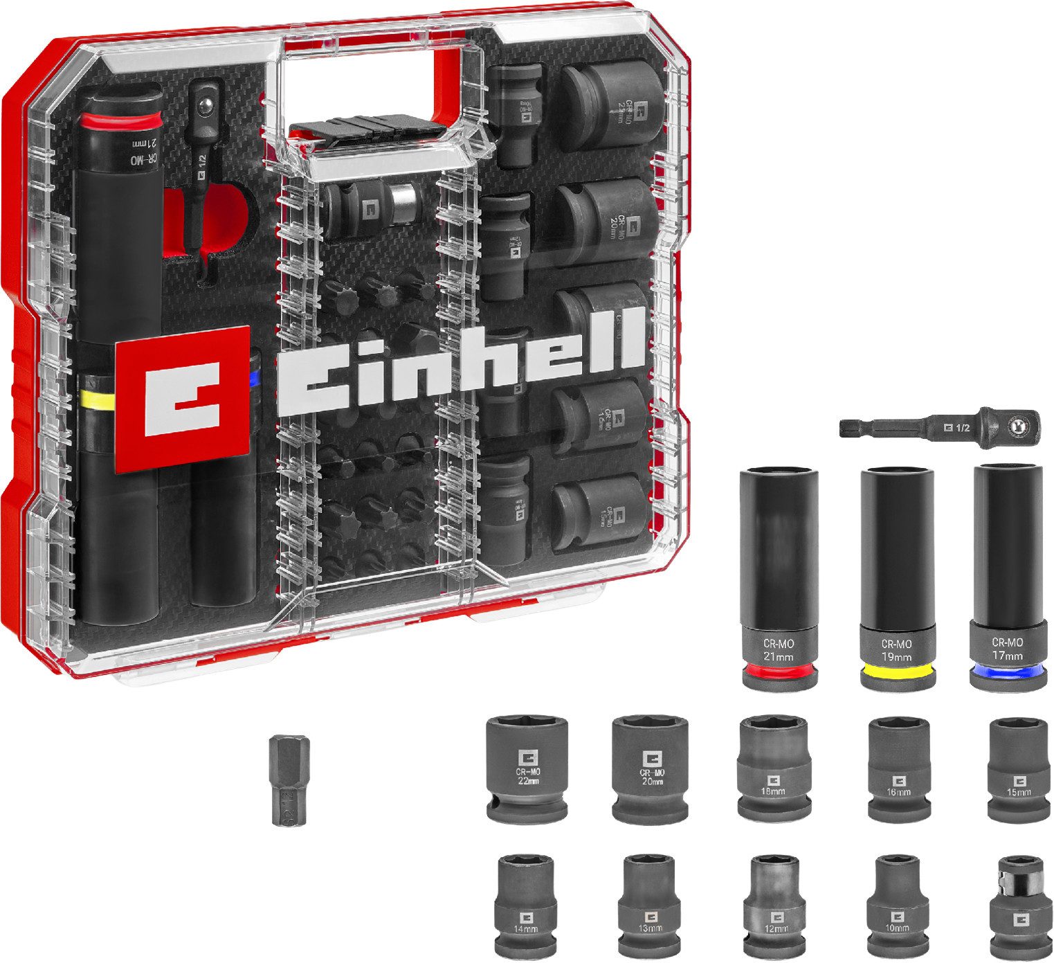 Einhell Steckschlüssel Original Impact Stecknuss Set, 32tlg CrMo Stahl Steckschlüsselsatz KFZ