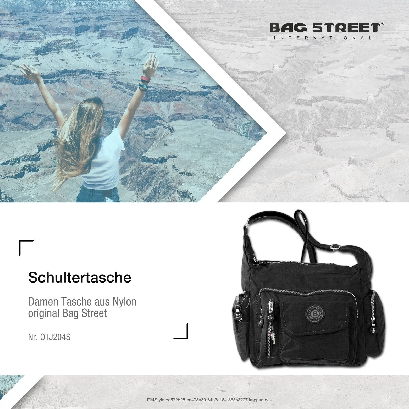 ca. 30cm Schultertasche Damenhandtasche STREET Bag Schultertasche Schultertasche x Street (Schultertasche), 22cm BAG Nylon, schwarz ca.