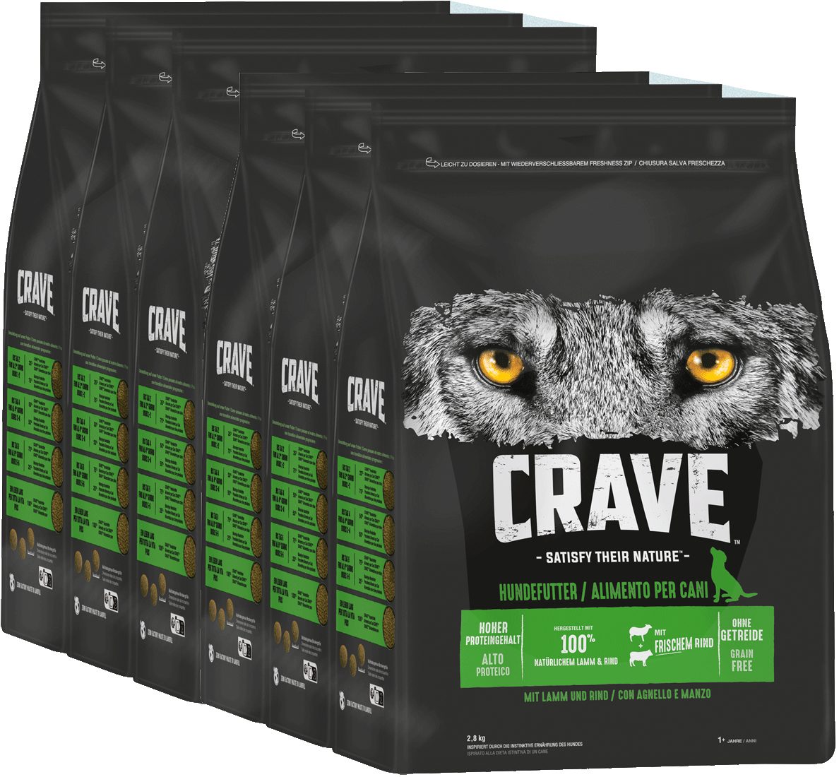CRAVE CRAVE™ Hund Beutel mit Lamm und Rind 6 x 2,8kg, Trockenfutter für: Hunde