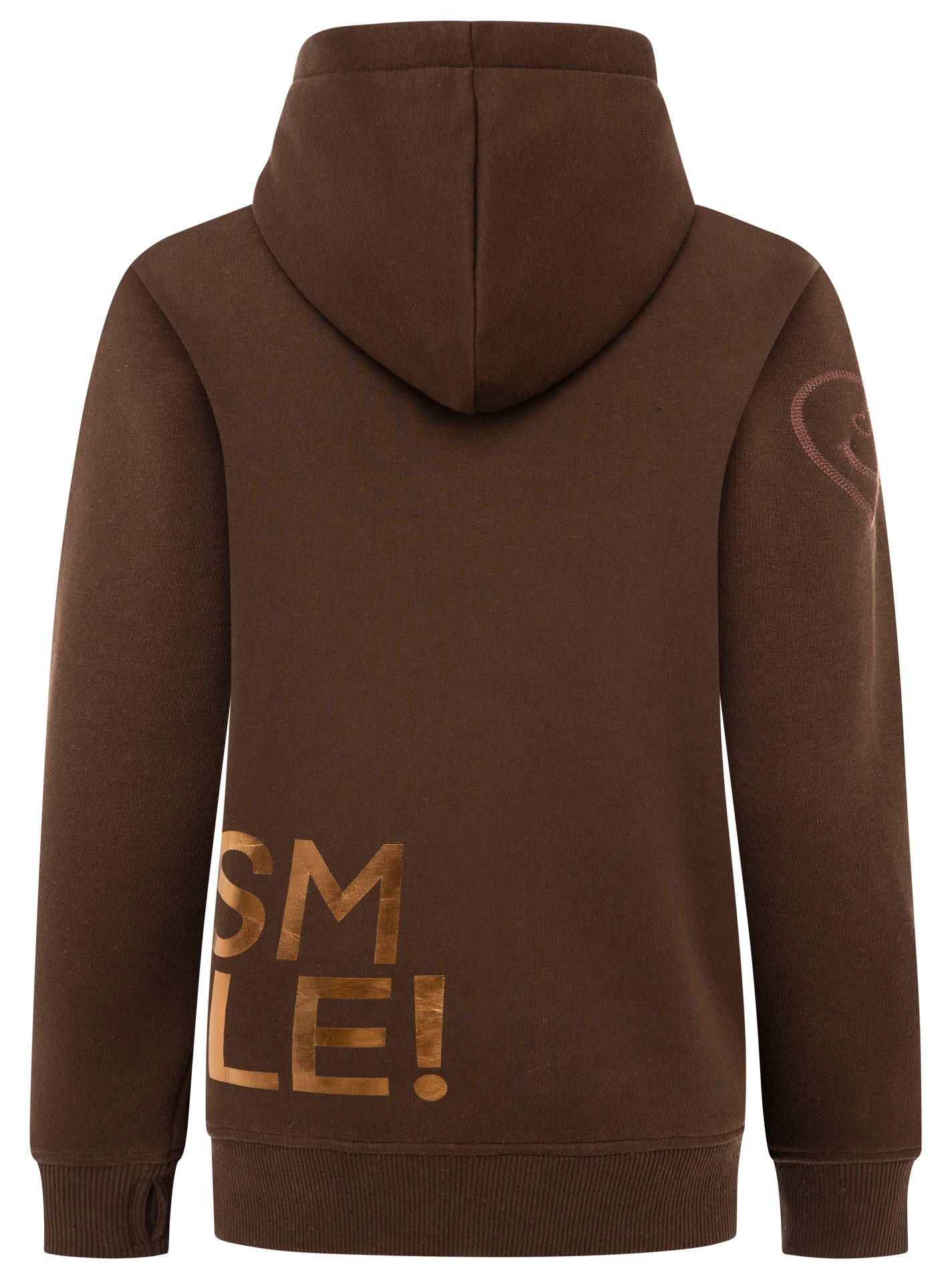Zwillingsherz Hoodie "Alissa Shiny" glänzender Print, Daumenloch, Kordel, gesticktes Herz am Ärmel – Bild 4 von 5