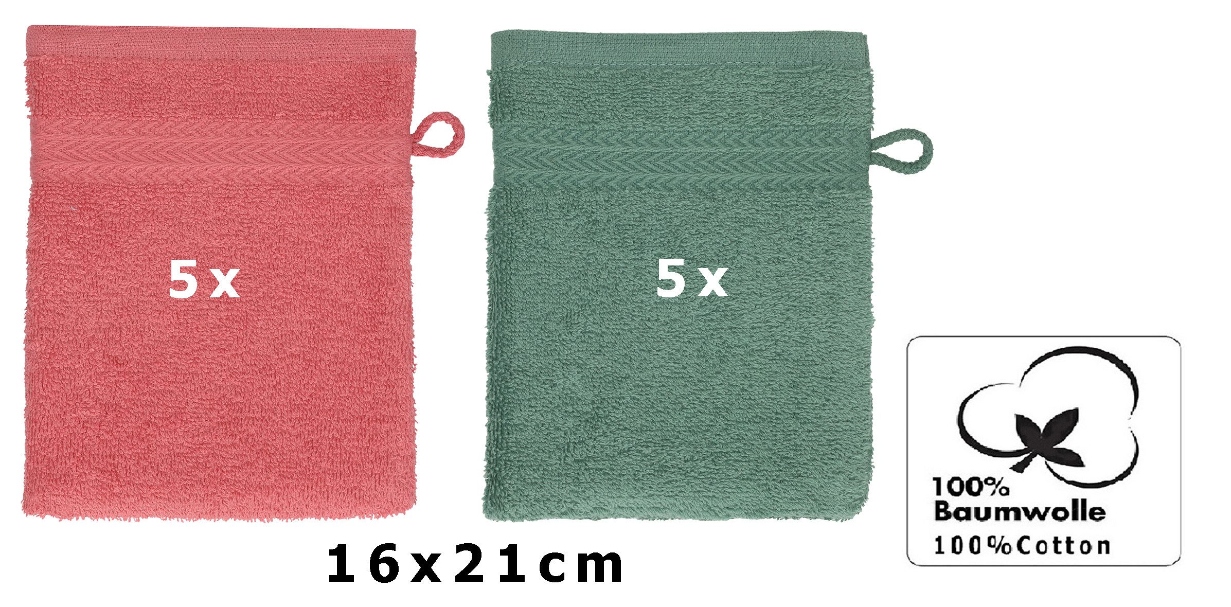 Betz Waschhandschuh 10 Stück Waschhandschuhe Premium 16x21 cm himbeere/tannengrün (10-tlg)