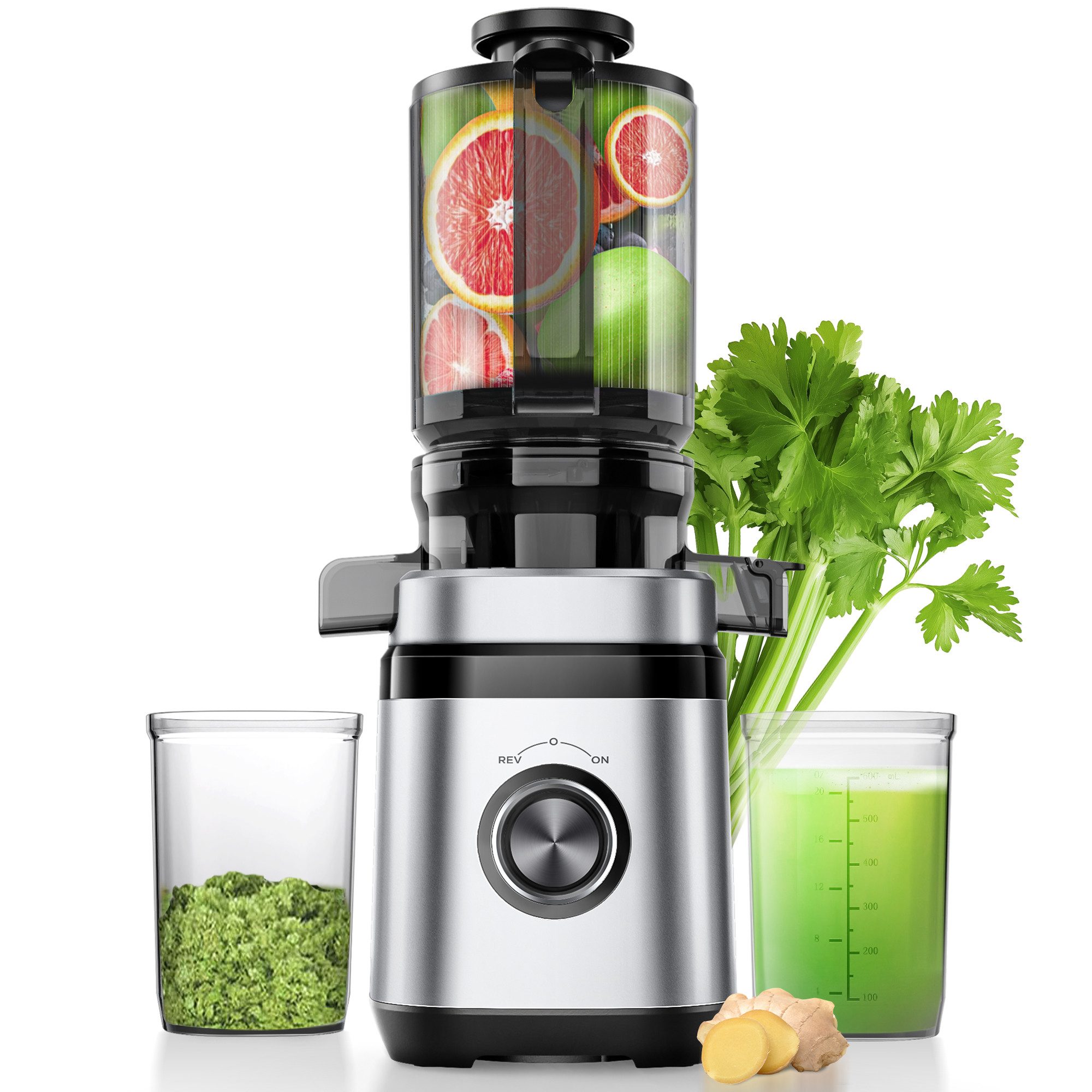 Forrlite Соковижималки Соковижималки, Соковижималки шнекові, Соковижималки Gemüse und Obst Testsieger mit, 350 W, Ultrasilent-Motor, 110MM Einfüllöffnung, 2 Tassen