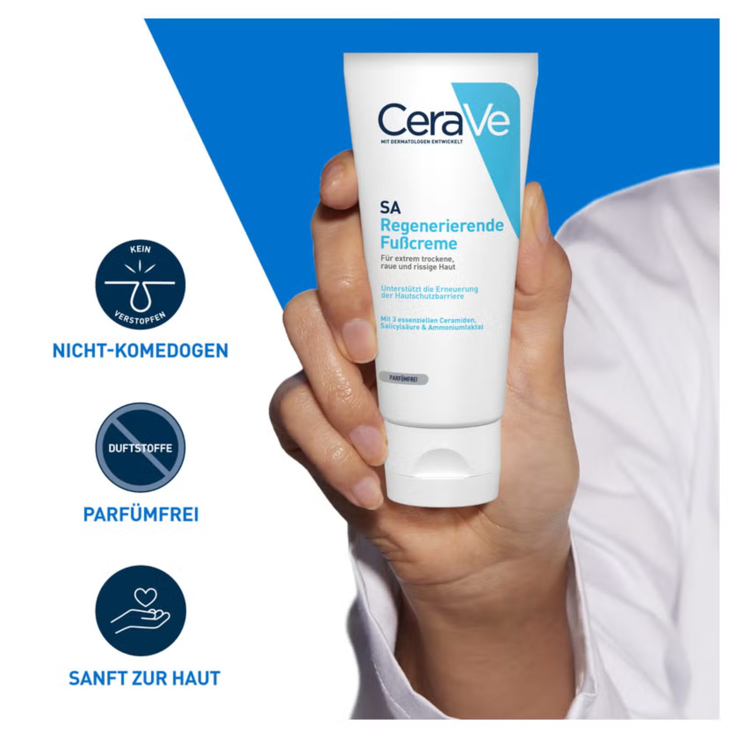 Cerave Feuchtigkeitscreme Regeneriende Fusscreme 88ml, Regenerierende Fußcreme mit Ceramiden gegen raue Haut