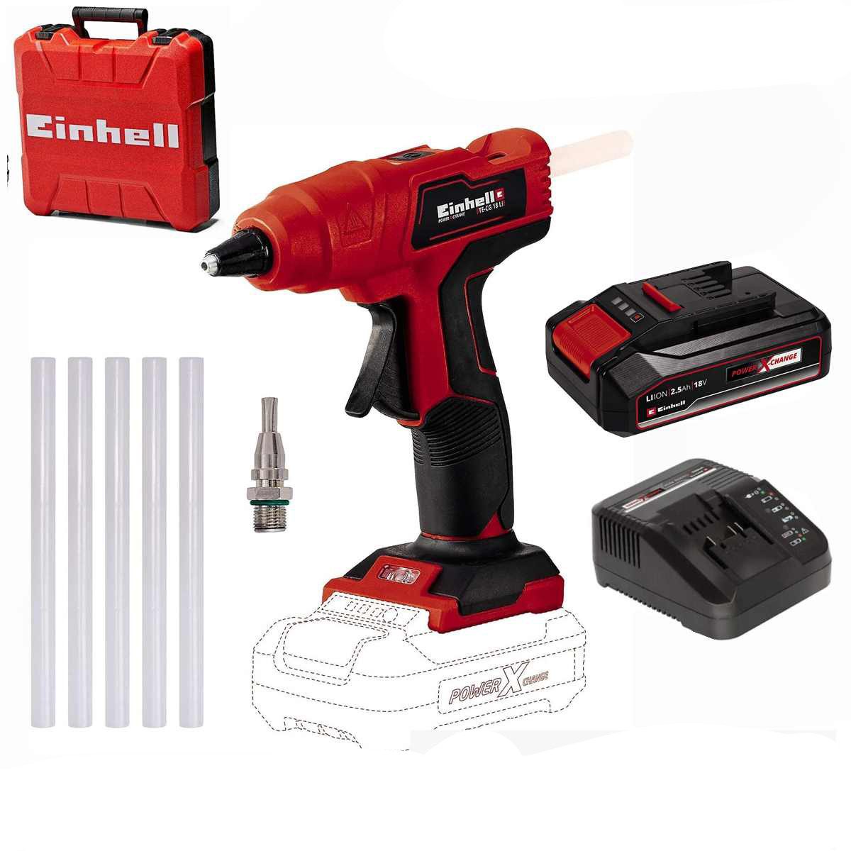 Einhell Heißklebepistole Akku-Heißklebepistole TE-CG 18 Li - mit Akku 2,5 Ah, Ladegerät Koffer