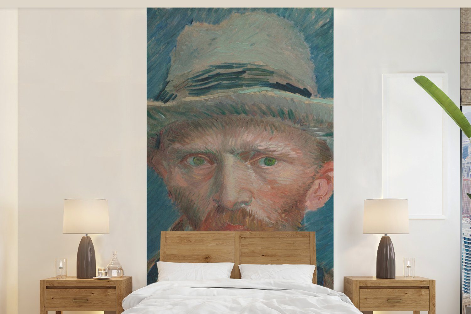 MuchoWow Fototapete Selbstporträt 1887 - Gemälde von Vincent van Gogh, Matt, bedruckt, (2 St), Vliestapete für Wohnzimmer Schlafzimmer Küche, Fototapete