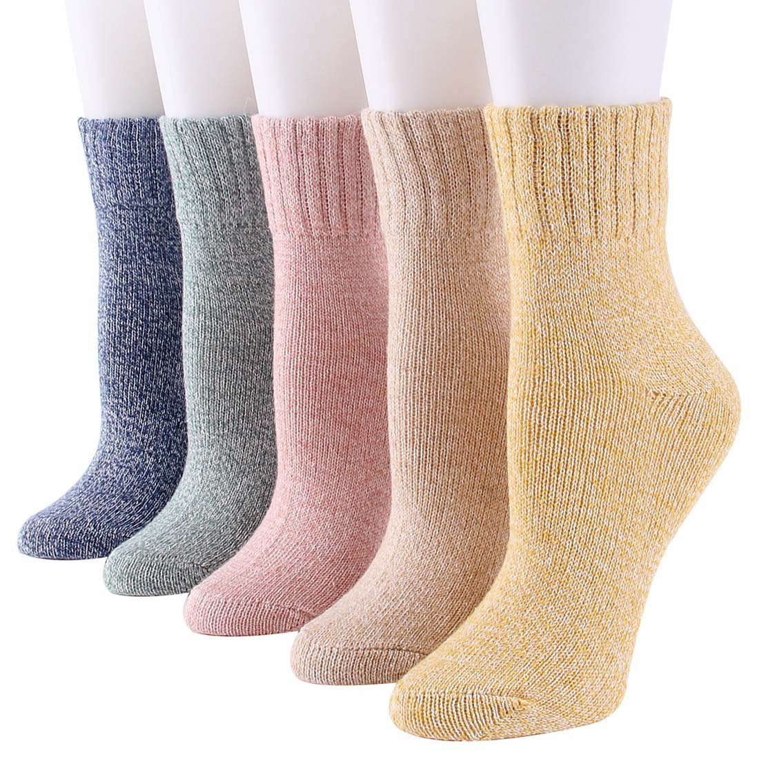 Fleece-Baumwolle (5-Paar) Dicke, bunt1 aus den Einfarbige und warme Strümpfe YANN Winter Damensocken Socken für weiche