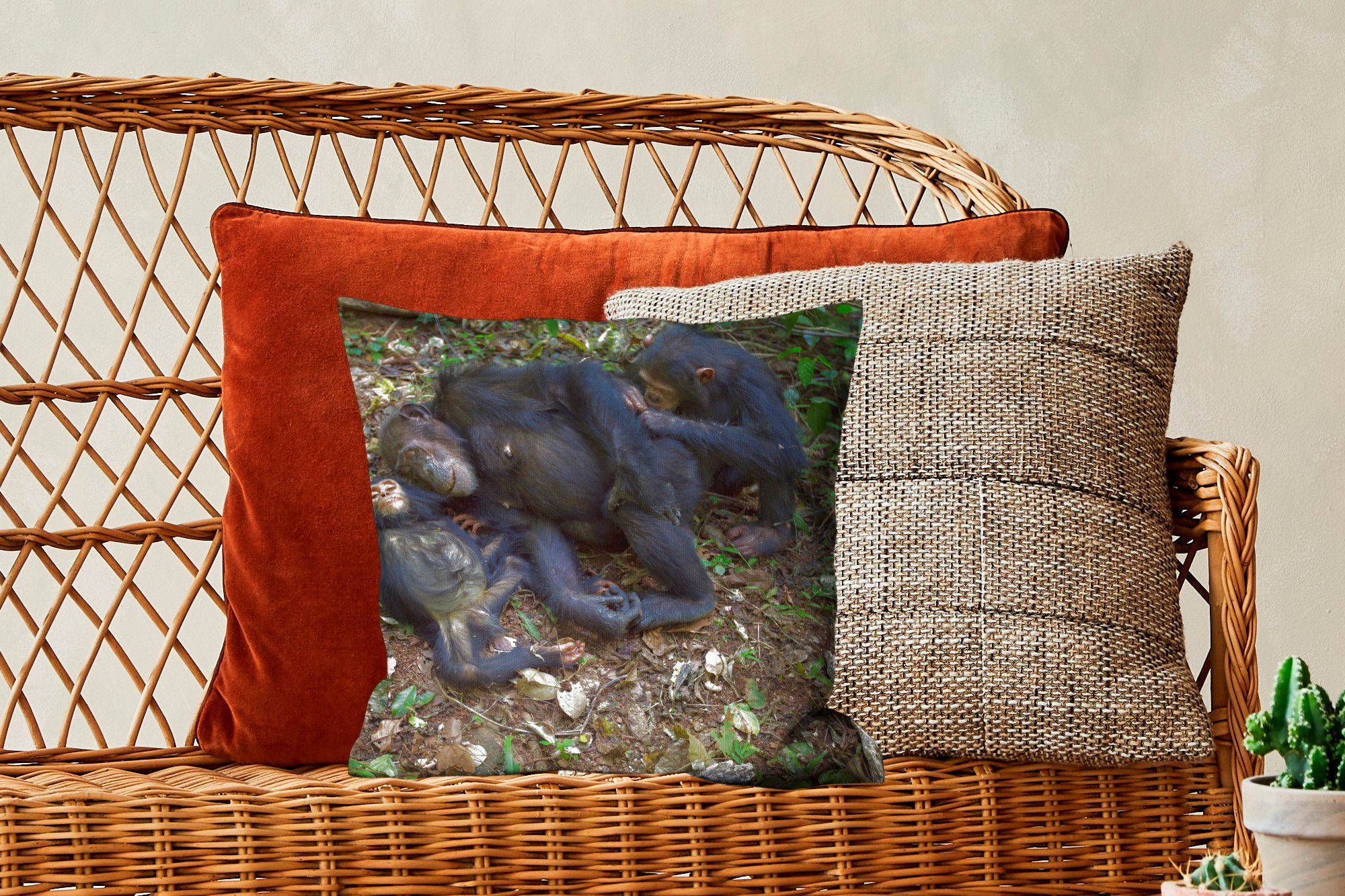 Dekokissen Affen Füllung - Wald, Zierkissen Wohzimmer, Deko, mit Sofakissen für MuchoWow - Schlaf Schlafzimmer,