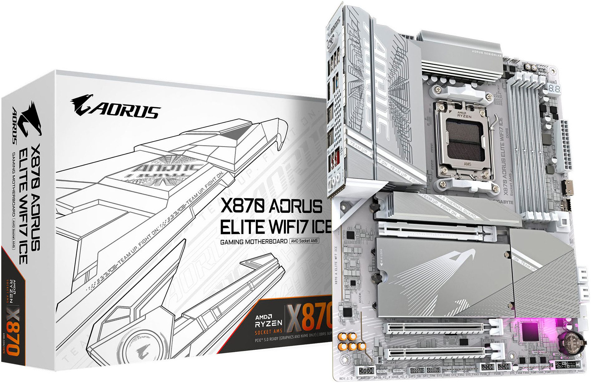 X870 AORUS ELITE WIFI7 ICE Mainboard - Unterstützt AMD Ryzen 9000 CPUs Mainboard