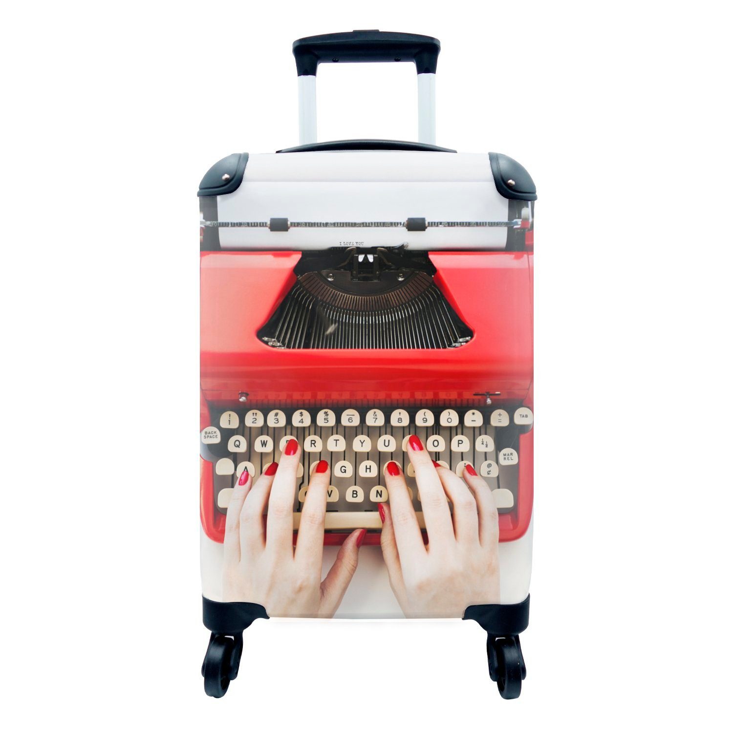 MuchoWow Handgepäckkoffer Frau bei der Arbeit mit einer Schreibmaschine, 4 Rollen, Reisetasche mit rollen, Handgepäck für Ferien, Trolley, Reisekoffer