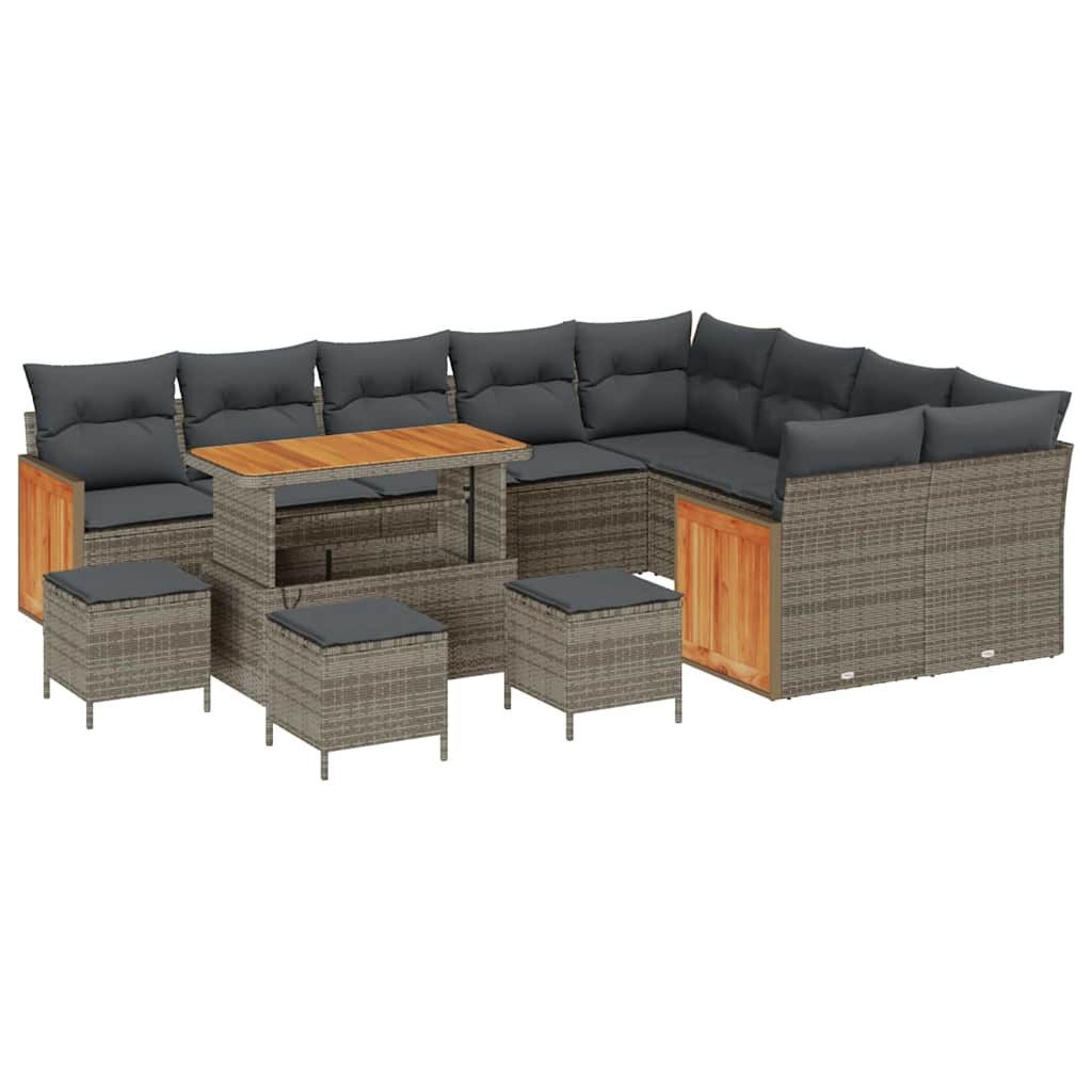 vidaXL Loungesofa Garten-Sofa-Set 13 pcs Grau Dunkelgrau Poly-Rattan, 13 Teile