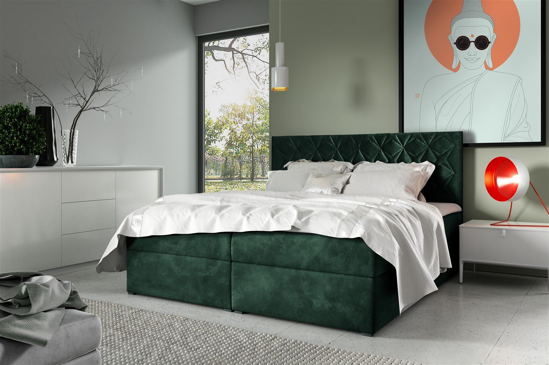 Fun Möbel Boxbett Schlafzimmerbett LAZARO Nr.7 in Stoff Fresh (inkl. Bettkästen, inkl. Kaltschaumtopper), eingebautes Liftsystem für Bettkästen