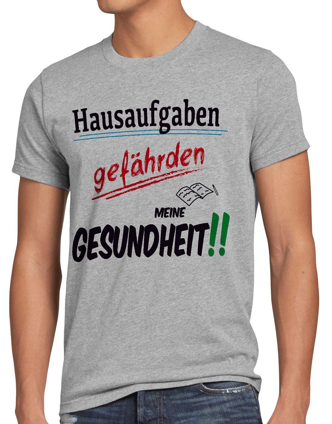 meliert Gesundheit uni Hausaufgaben Print-Shirt Fun Sprüche Herren gefährden schule T-Shirt schüler grau style3