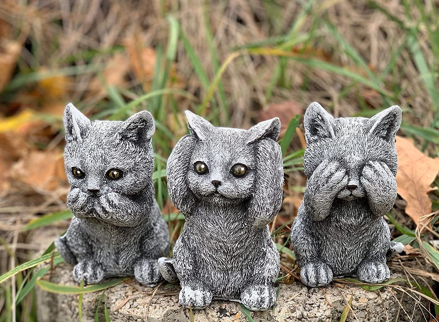 Stone and Style Gartenfigur Frostfeste Steinfiguren 3er-Set Katzen nichts hören sehen sagen