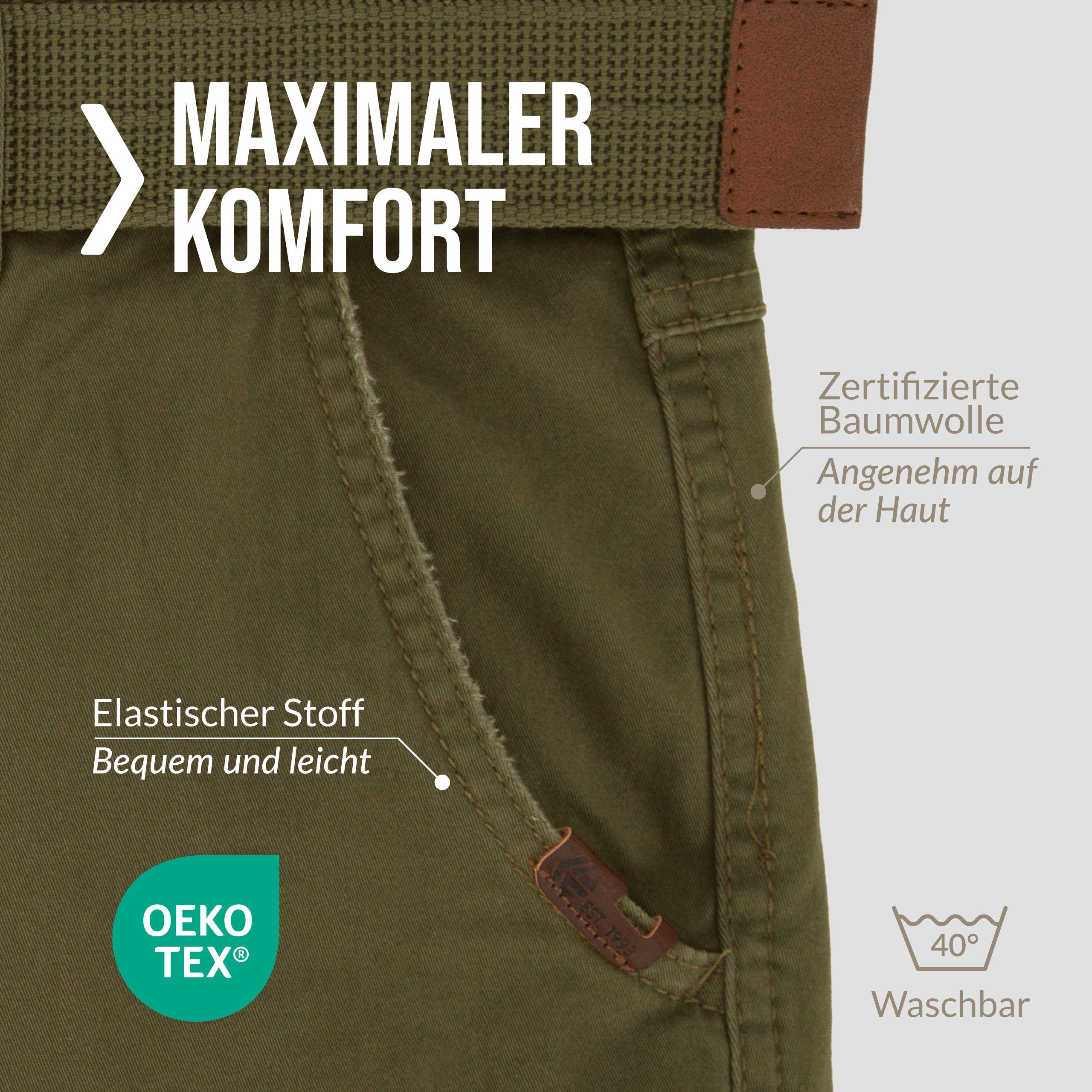 INDICODE Cargohose Herren William Cargo Hose Herrenhose mit 7 Taschen, inkl. Gürtel