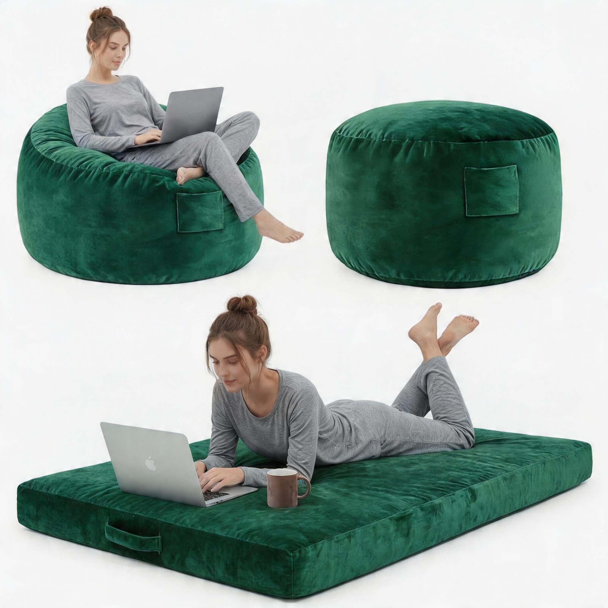 GarveeMore Sitzsack 4 in 1 wandelbarer Sitzsack Sessel Bett Flanell Faulsofa