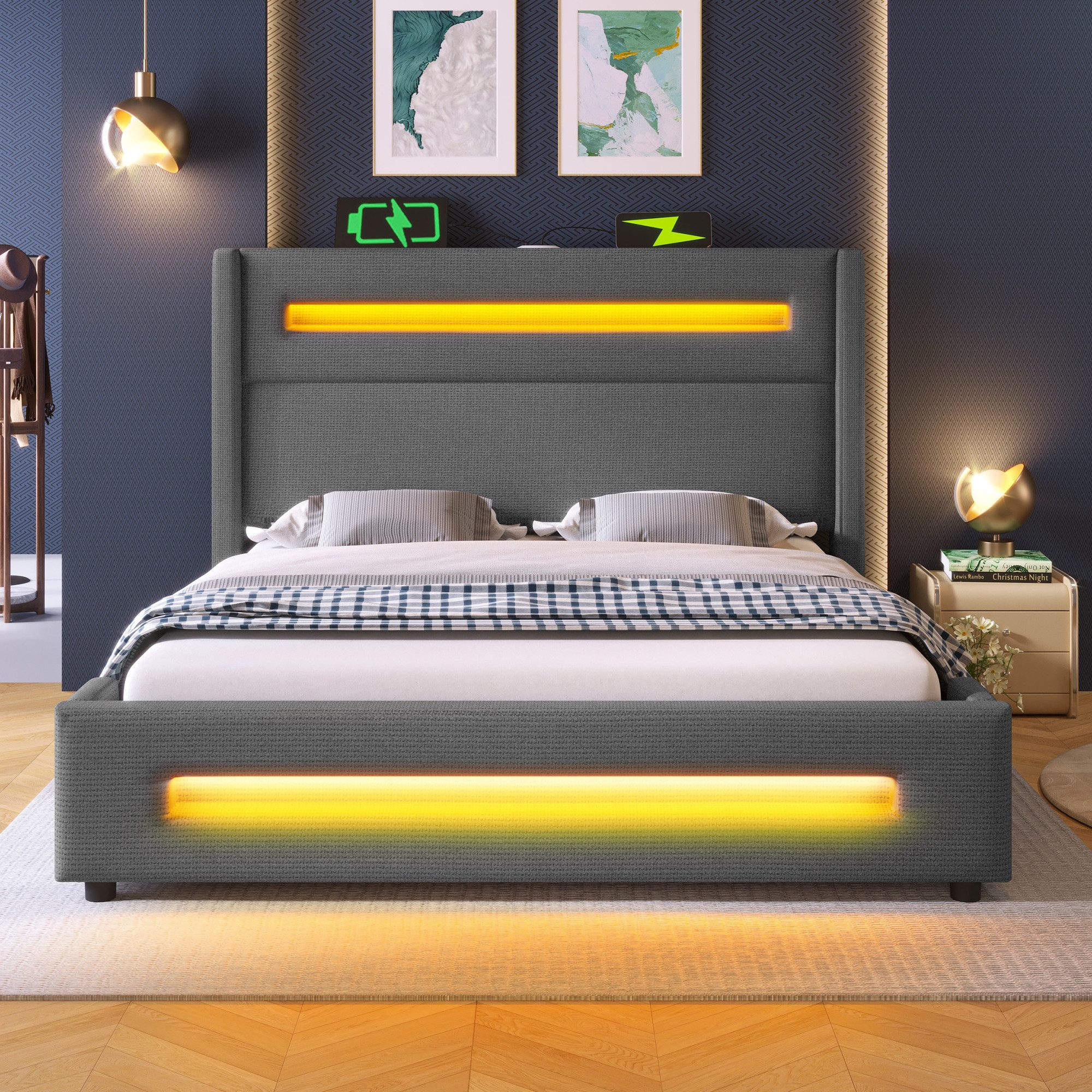 HAUSS SPOLE Polsterbett 160x200cm mit LED, hydraulischem Stauraum, USB Type günstig online kaufen