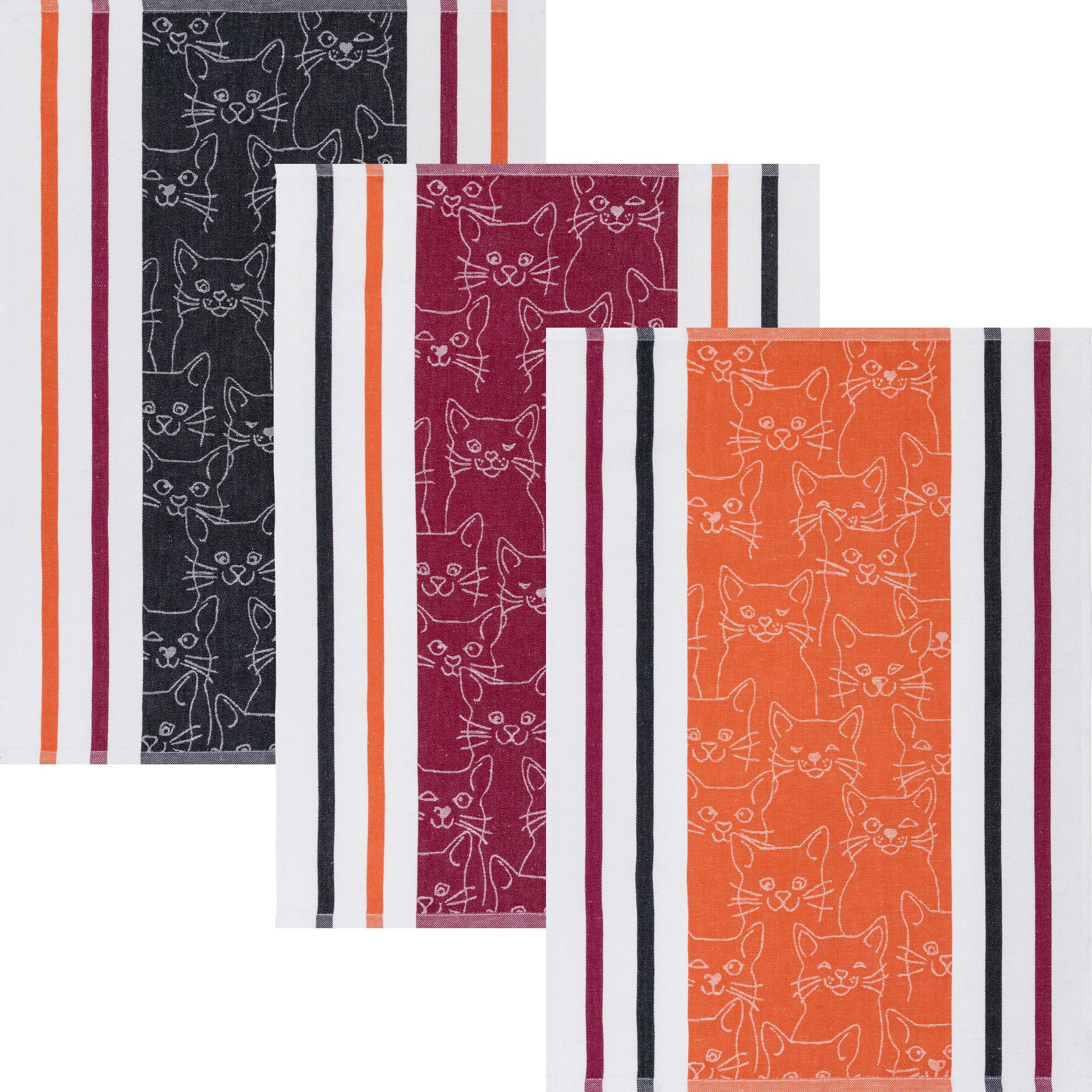 Kracht Geschirrtuch Geschirrtuch "Cat" 3er-Pack, Halbleinen Motiv günstig online kaufen
