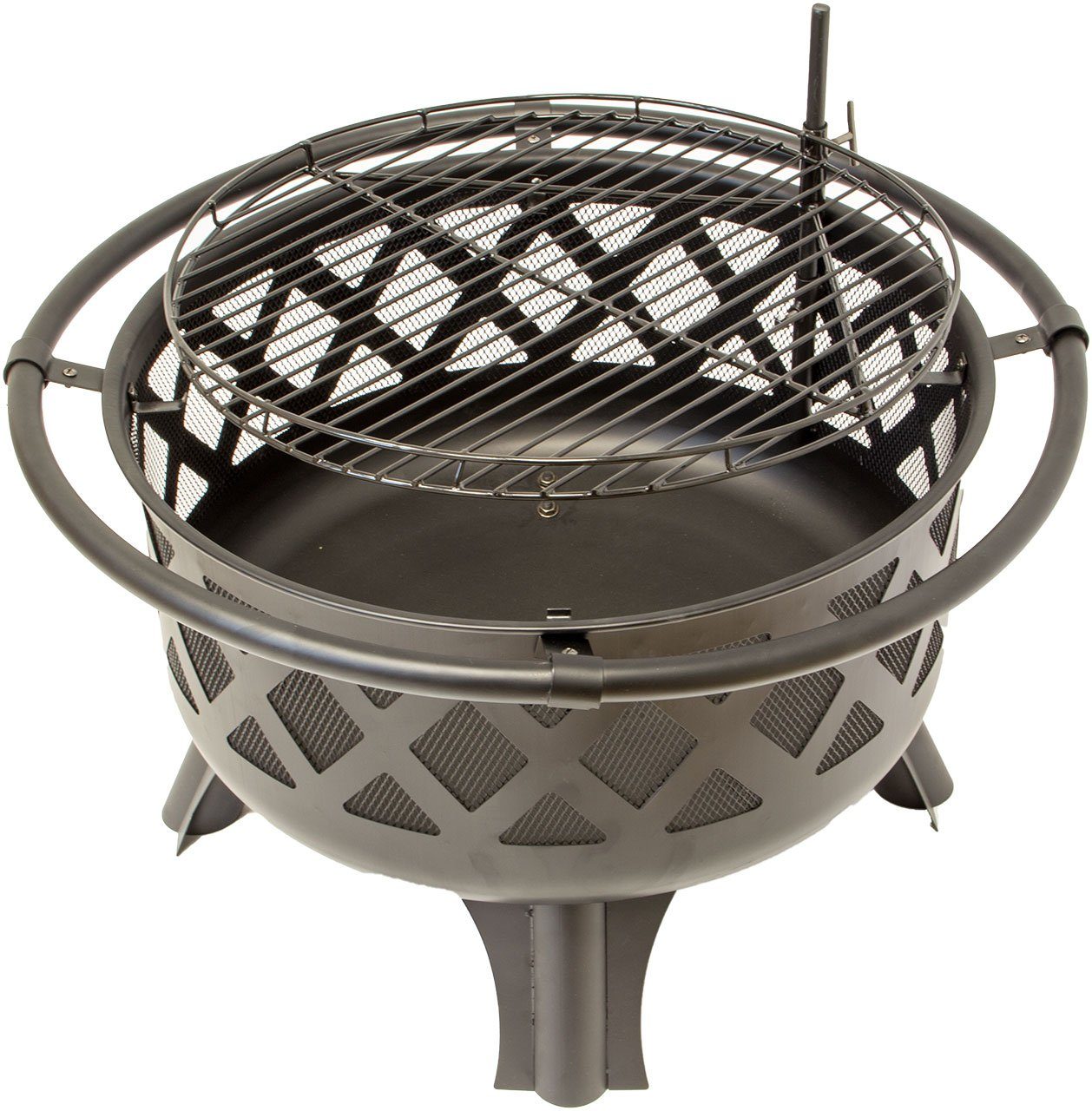 Lemodo Feuerschale tiefe Feuerschale mit Standfüßen, (1 Set), großer tiefer Feuerkorb mit schwenkbarem Grillgitter
